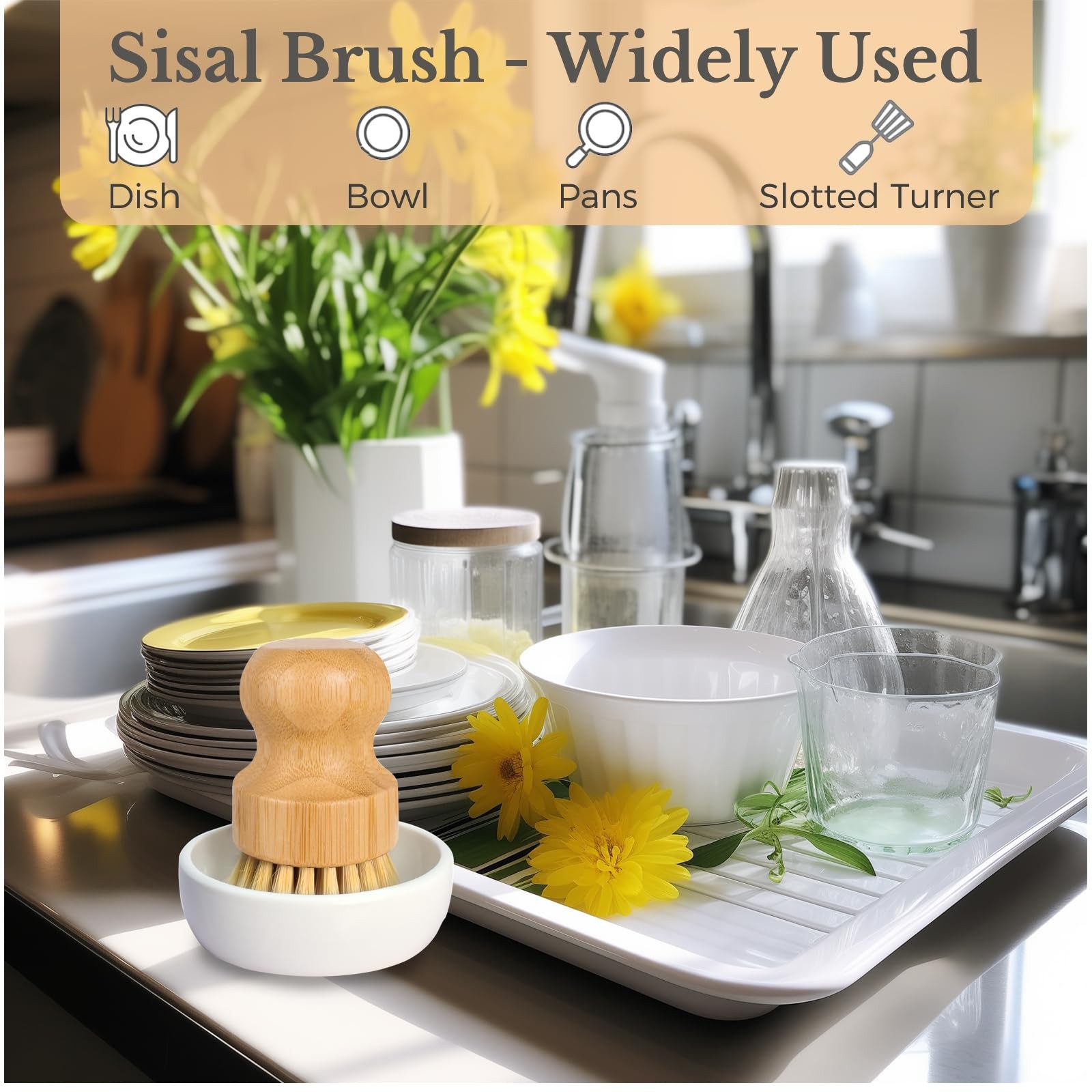 Bamboo Dish Scrub Brush for Kitchen Sink, Natural Wooden Washing Dish Brush S…