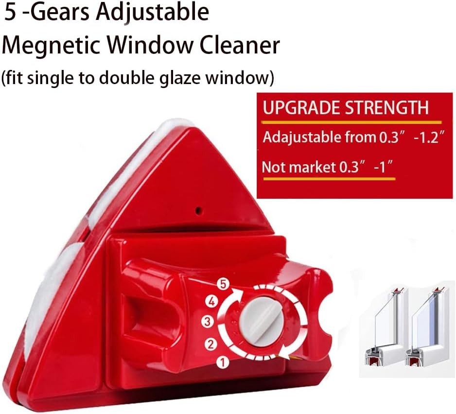 Magnetic Double-Sided Glass Cleaner with Scouring Pads – Red Modern Design
