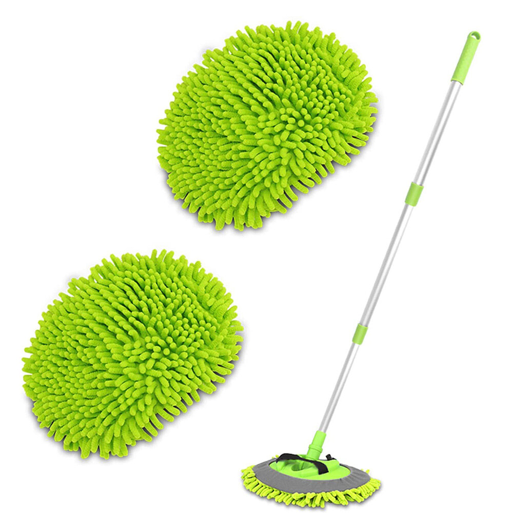 45″ Aluminum Alloy Long Handle 2 n 1 Chenille Microfiber Car Wash Brush Mop Mitt