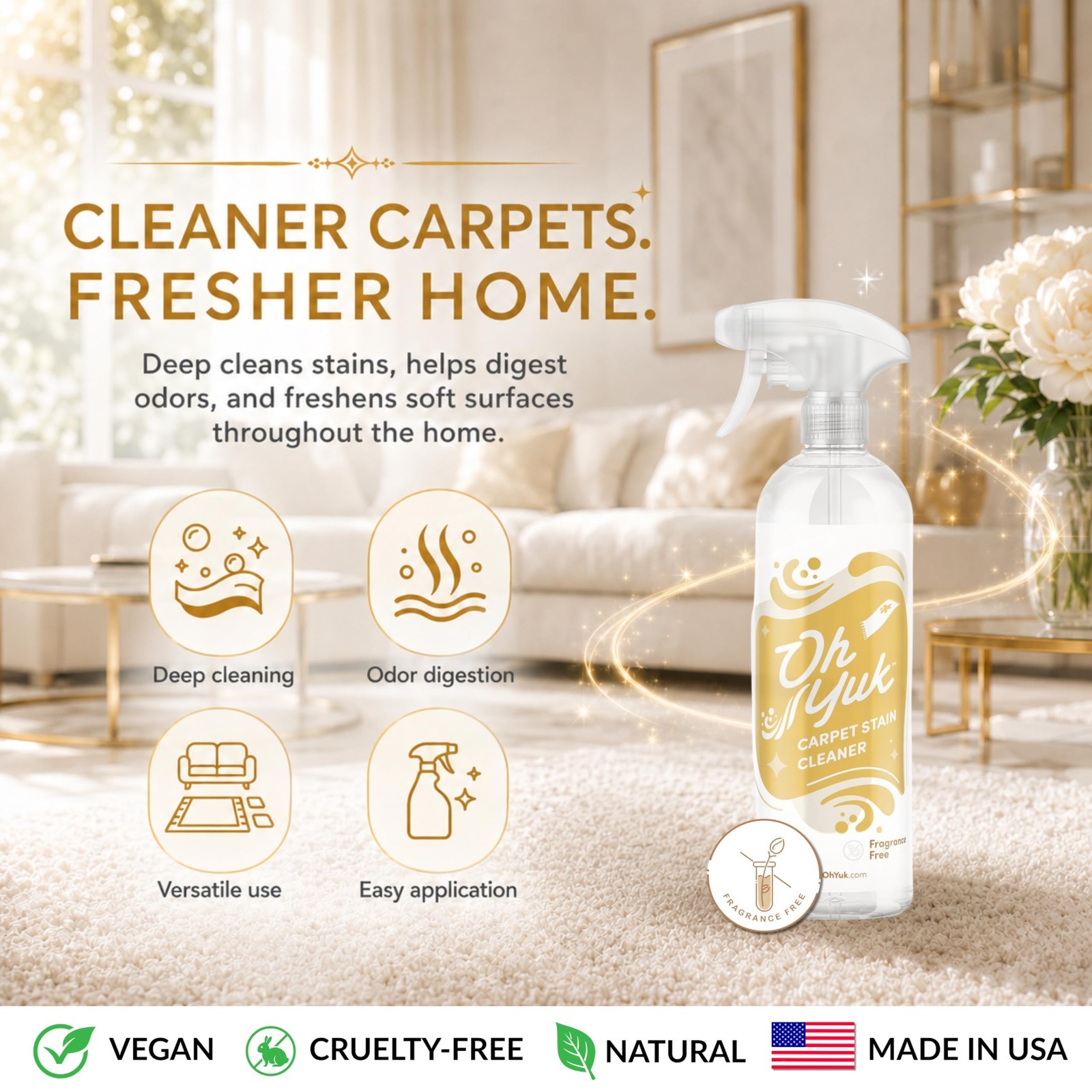 Instant Carpet Stain Remover Spray – Upholstery & Rug Cleaner for Spots & Old St