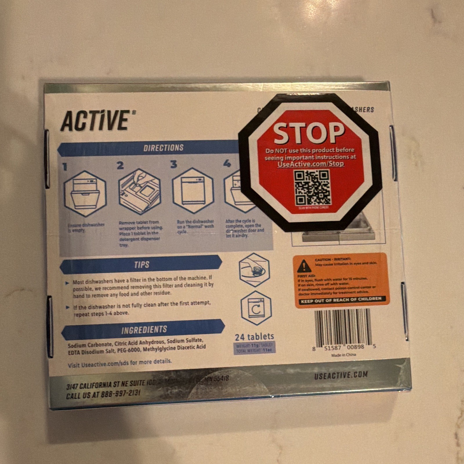 ACTIVE Dishwasher Cleaner Tablets, Unscented, Deodorizes, 24 Count