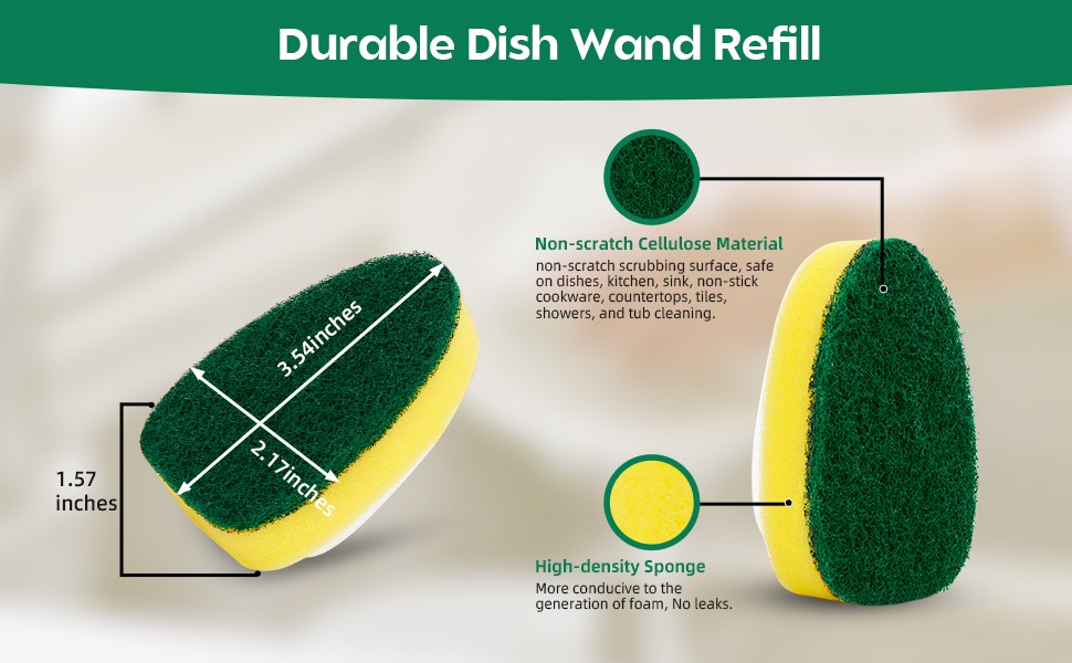 Non Scratch Dishwand Refills 6 Pack, Non-Scratch Replacement Sponge Heads for
