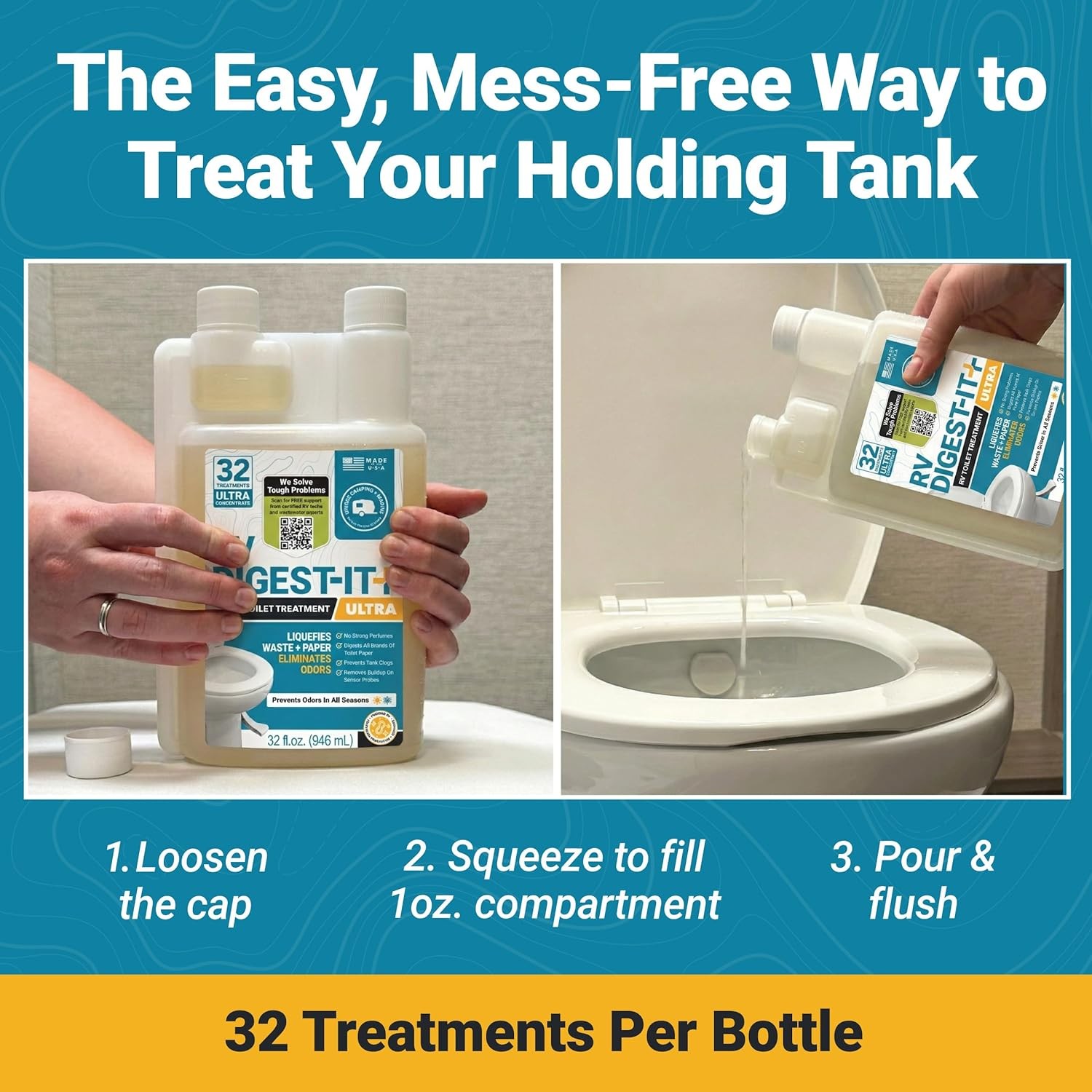 Unique RV Digest-It Ultra Toilet Treatment 32oz 32 Uses Odor Tank Cleaner
