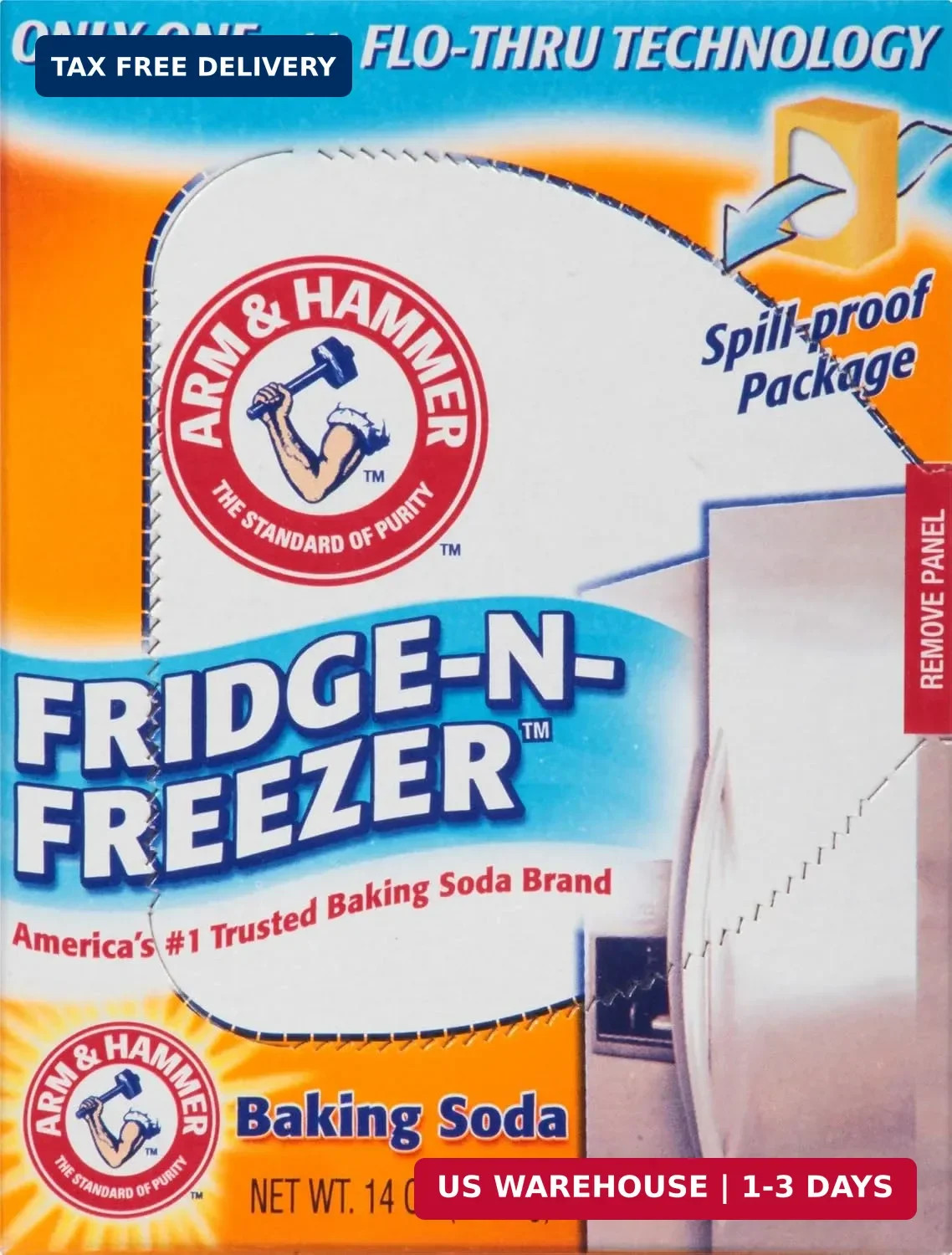 Baking Soda Fridge and Freezer Odor Absorber Moisture Remover Orange 14 oz
