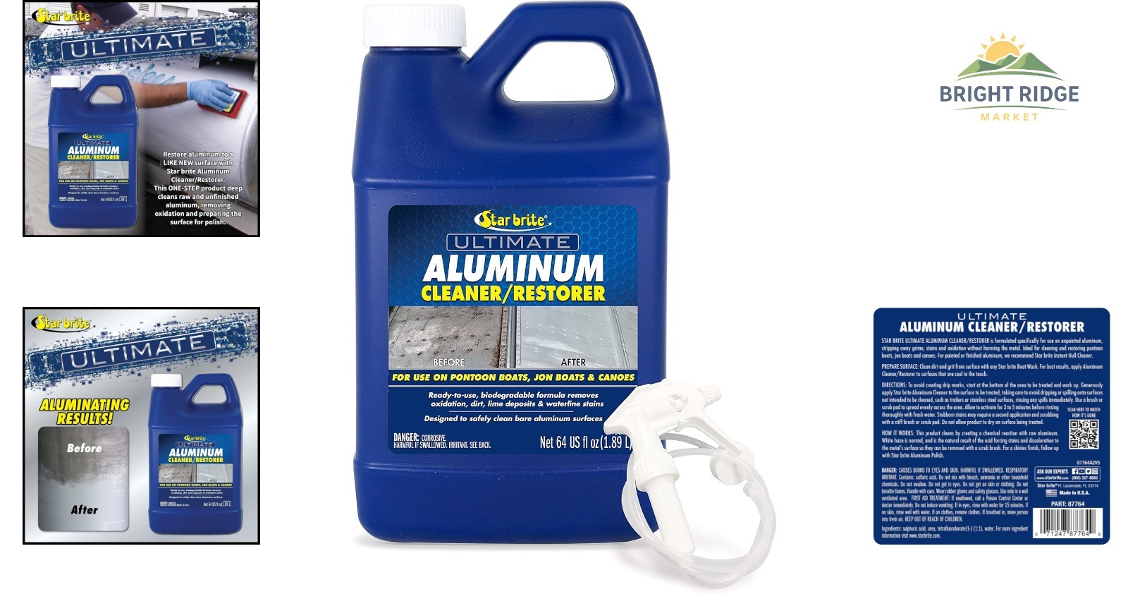 Low Odor Aluminum Cleaner for Boats & Furniture with Convenient Sprayer – 64 Oz