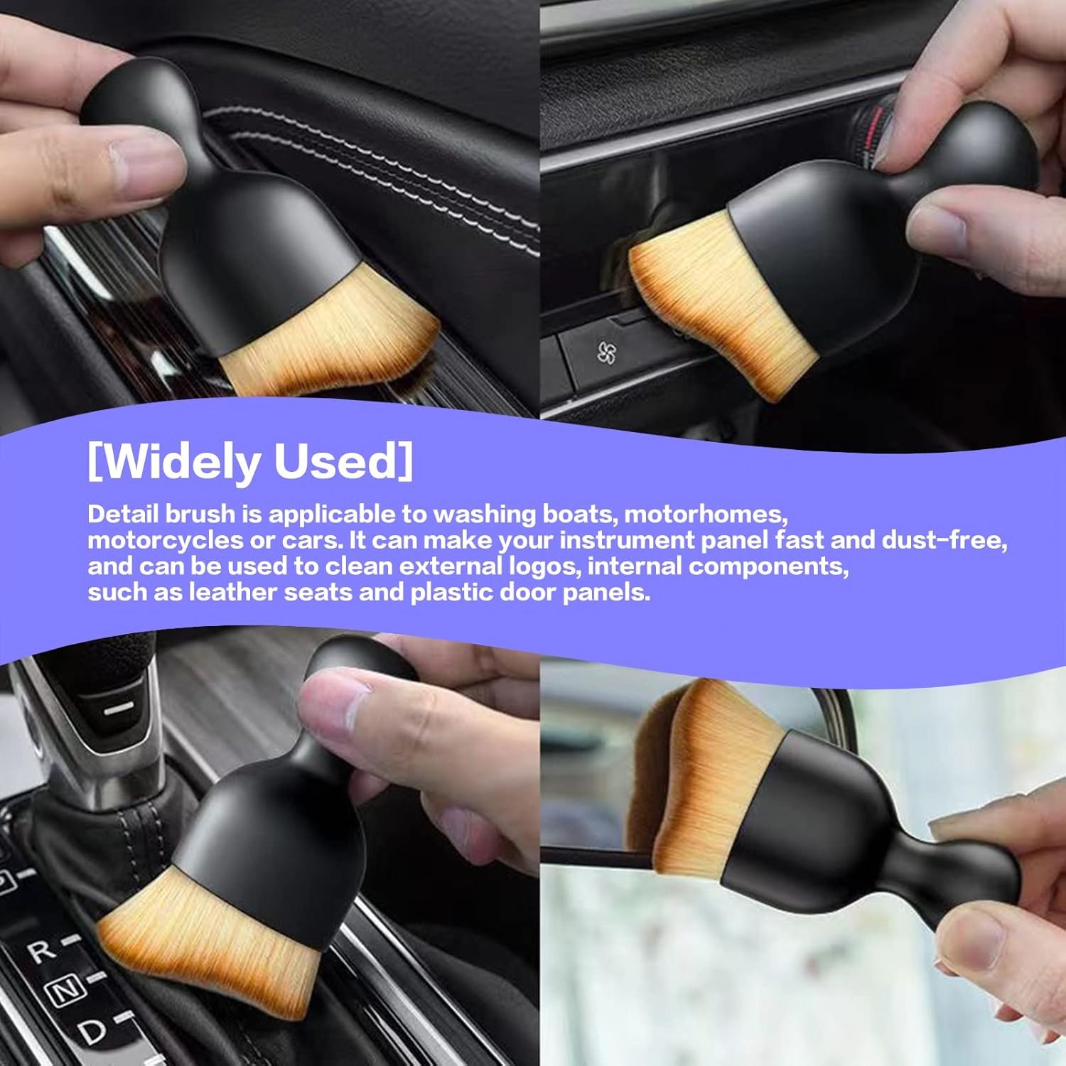 AOCISKA Car Interior Detailing Brush Soft Bristle Dash Duster Black