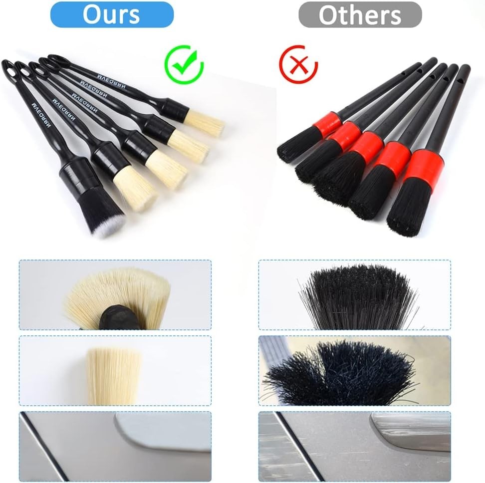 Car Detailing Brush Set 5pcs Boar Hair Scratch-Free Interior and Exterior
