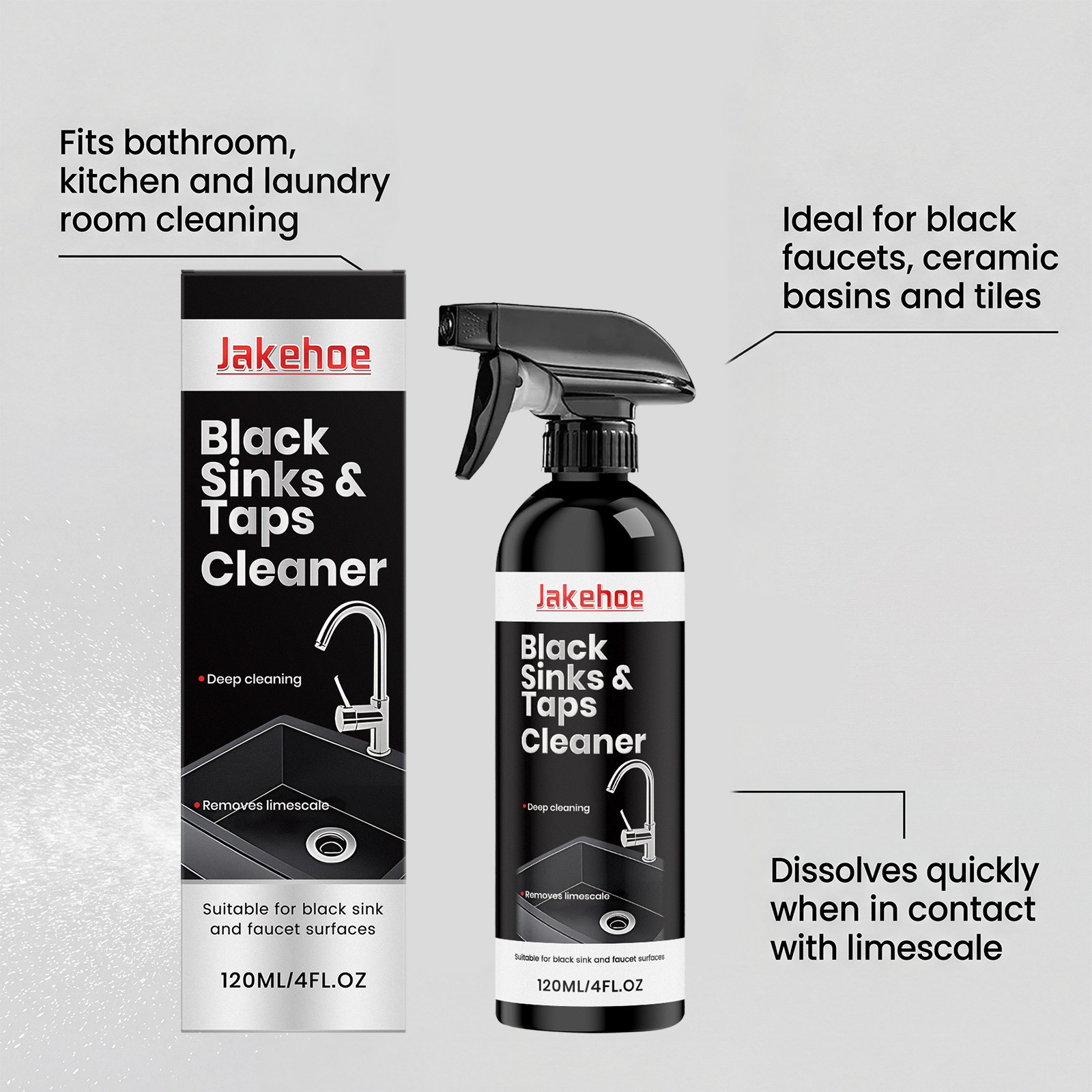 Black Sink and Tap Cleaner Spray,Water Stain Limescale Remover for Black Faucets