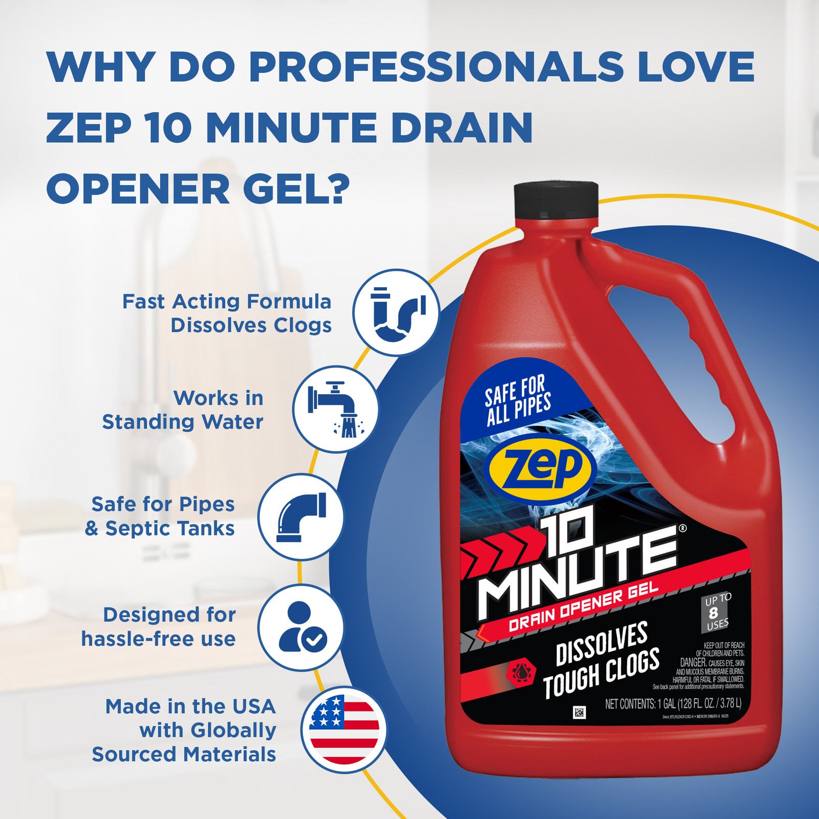 Zep 10 Minute Drain Opener Gel 1 Gallon (Case of 4) ZHCR128NG – Commercial