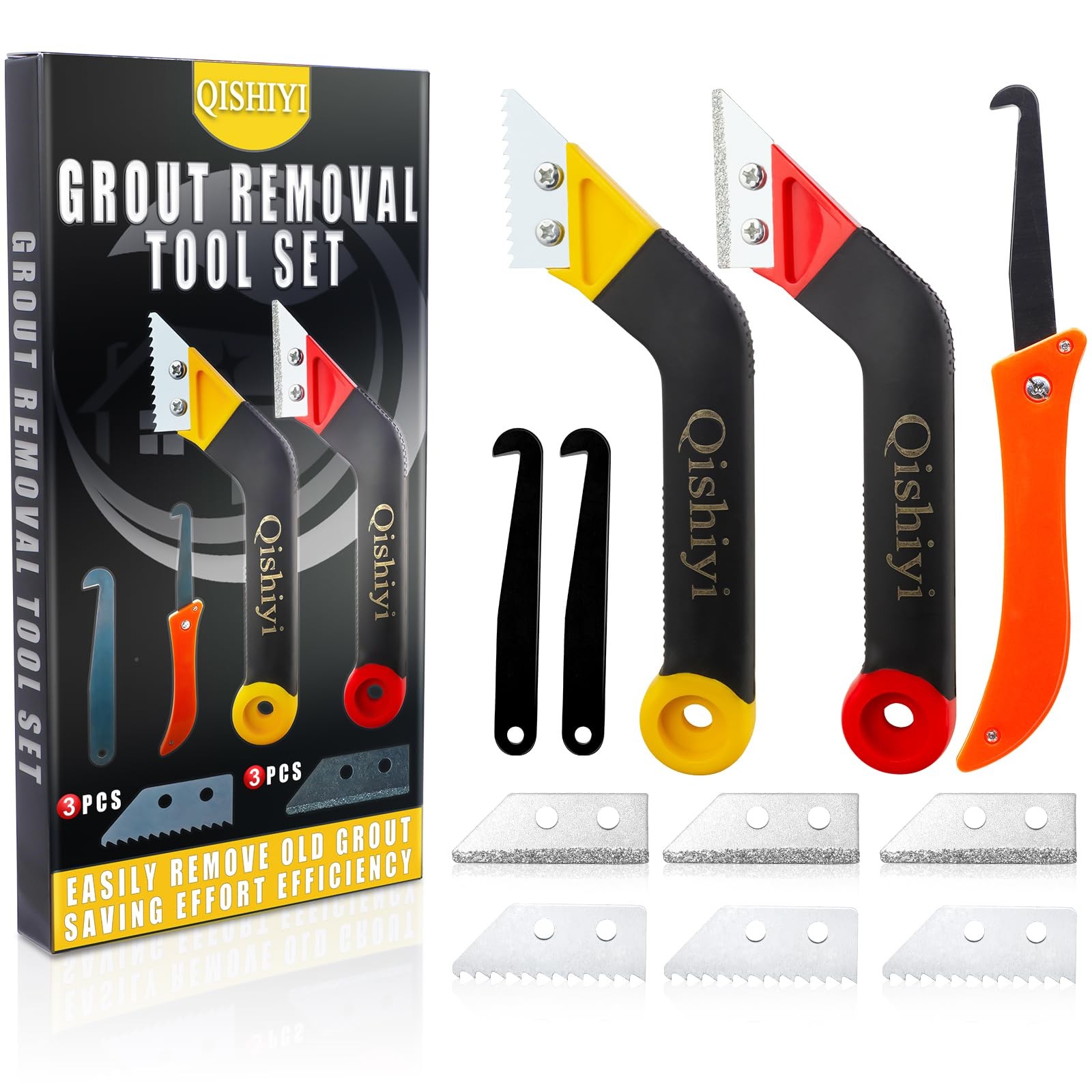 Qishiyi 11 PCS Grout Removal Tool Set,Include 2 Tile Grouts Saws 6 Pieces Bla…