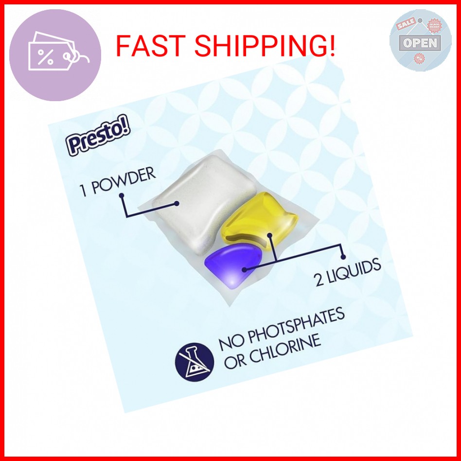 Amazon Brand – Presto! Triple Action Dishwasher Pacs, Lemon Scent, 90 Count