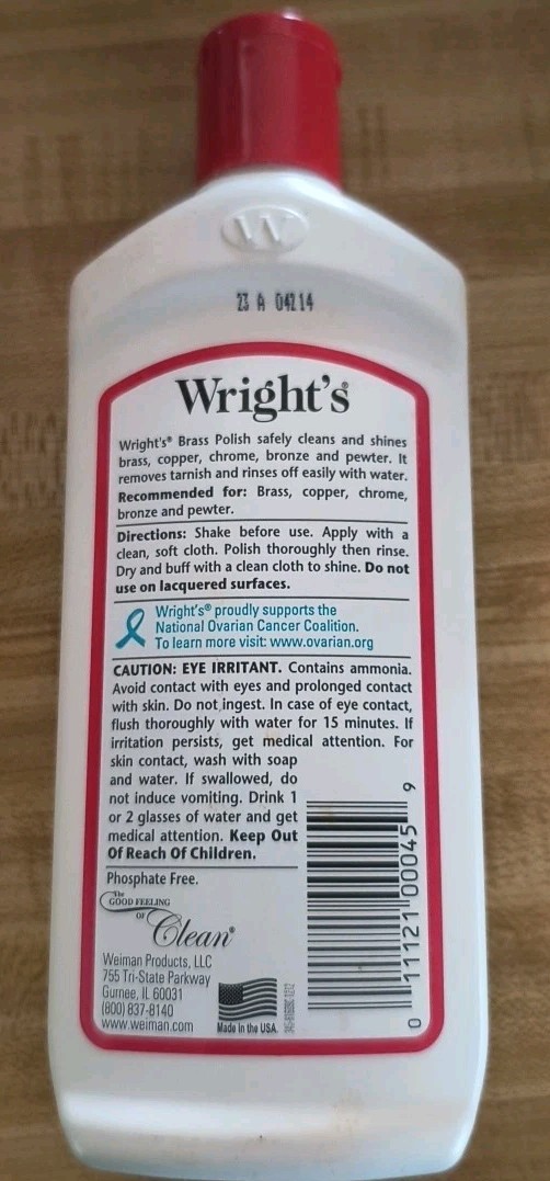 Wright’s Brass Copper Bronze Polish Cleaner 8oz Discontinued Open Used Once 95%
