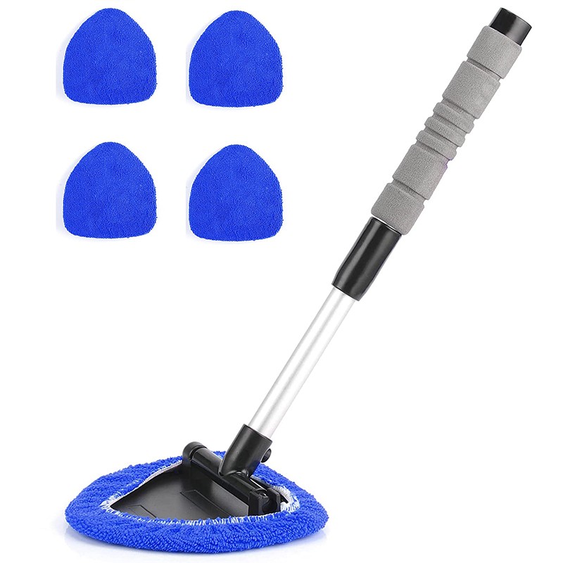 Auto Windshield Cleaning Tool Extendable Window Cleaner Brush Glass Wiper &4 Pad