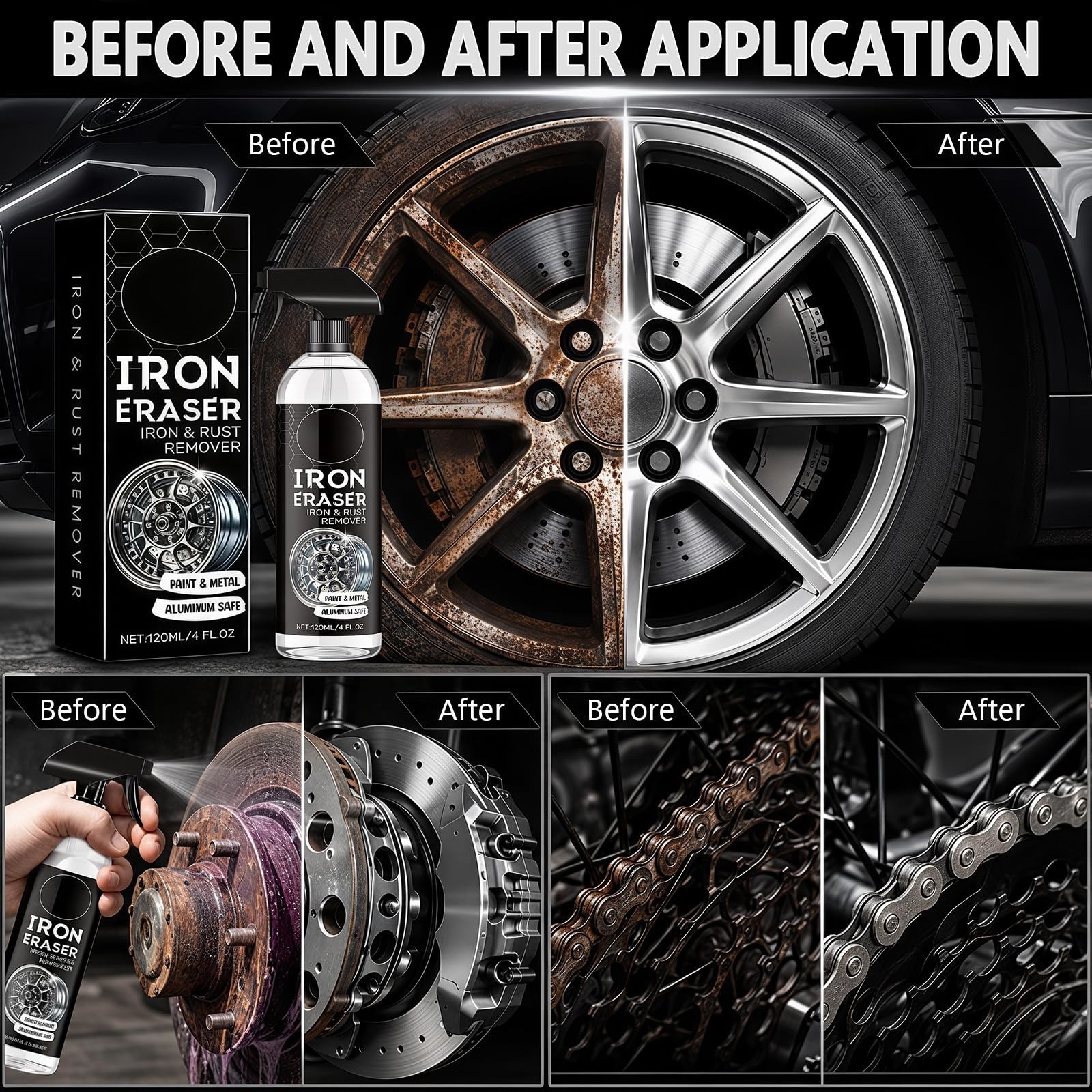 Iron Eraser Rust Remover Spray – Fast Acting Cleaner for Car Wheels