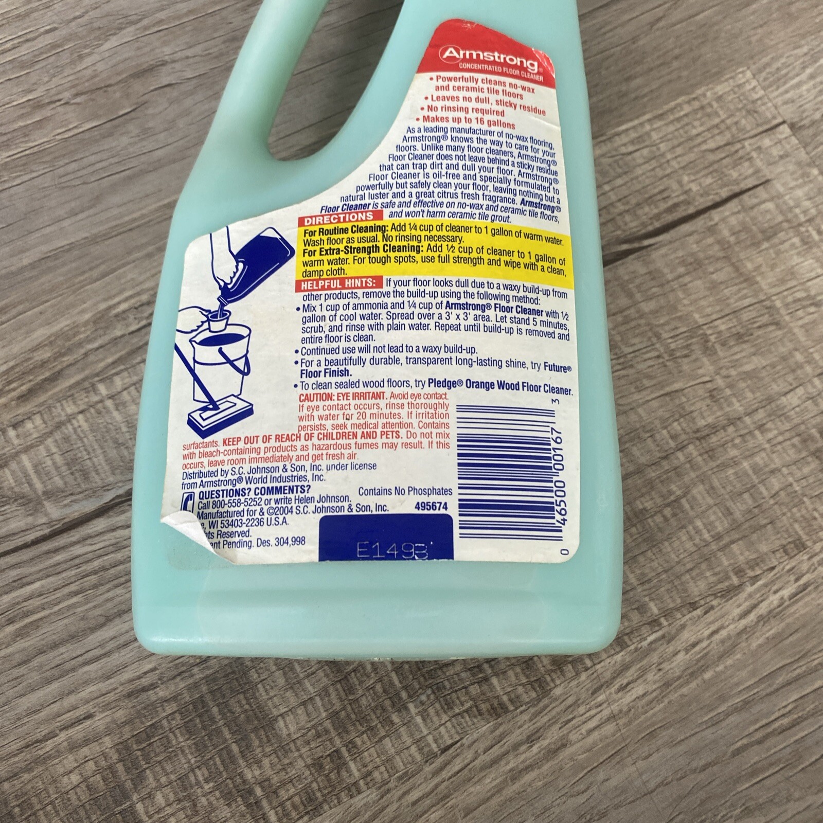 Armstrong Concentrated Floor Cleaner No Sticky Residue SC Johnson 32 Oz