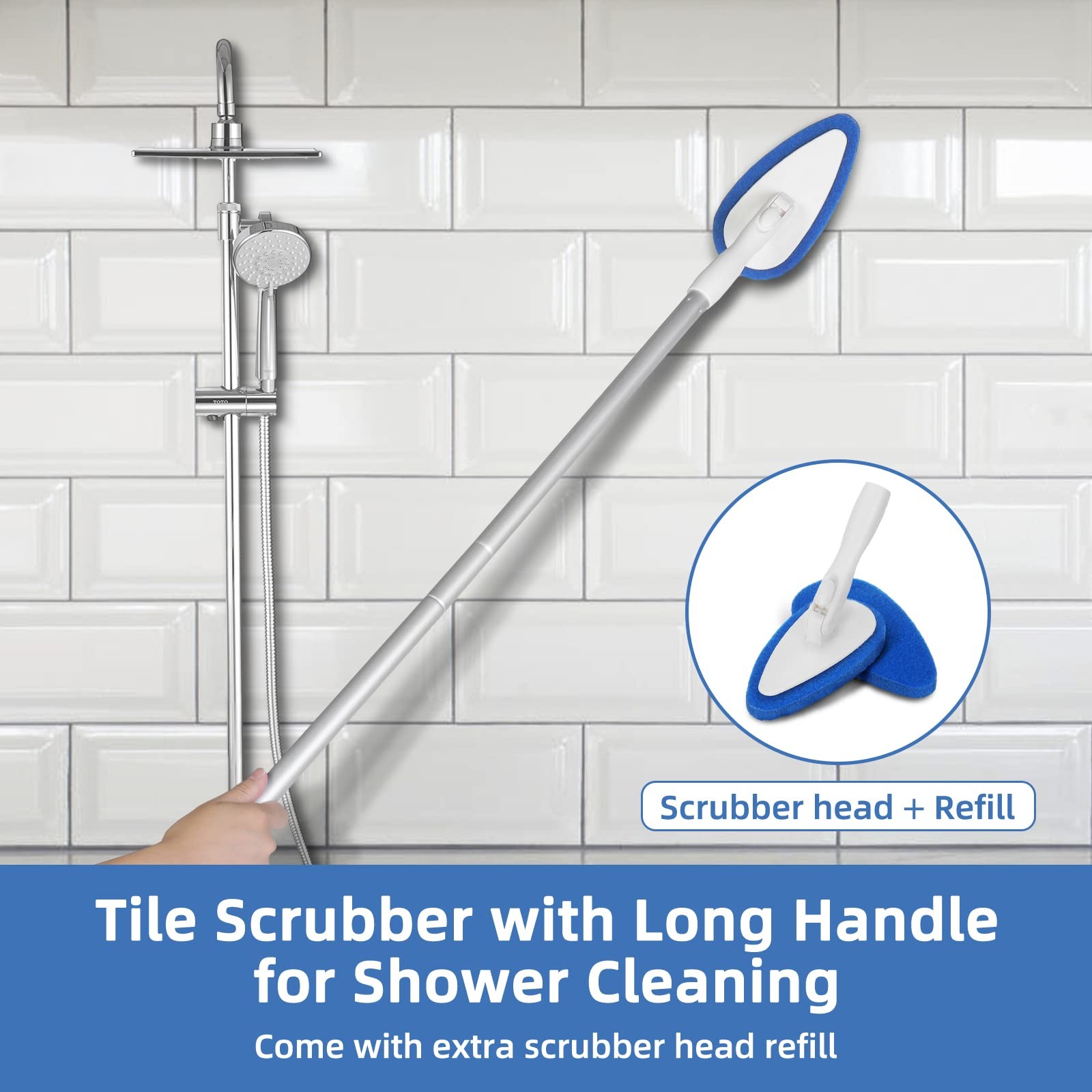 Shower Bathtub Tub and Tile Scrubber Brush with 51” Adjustable Long Handle C…