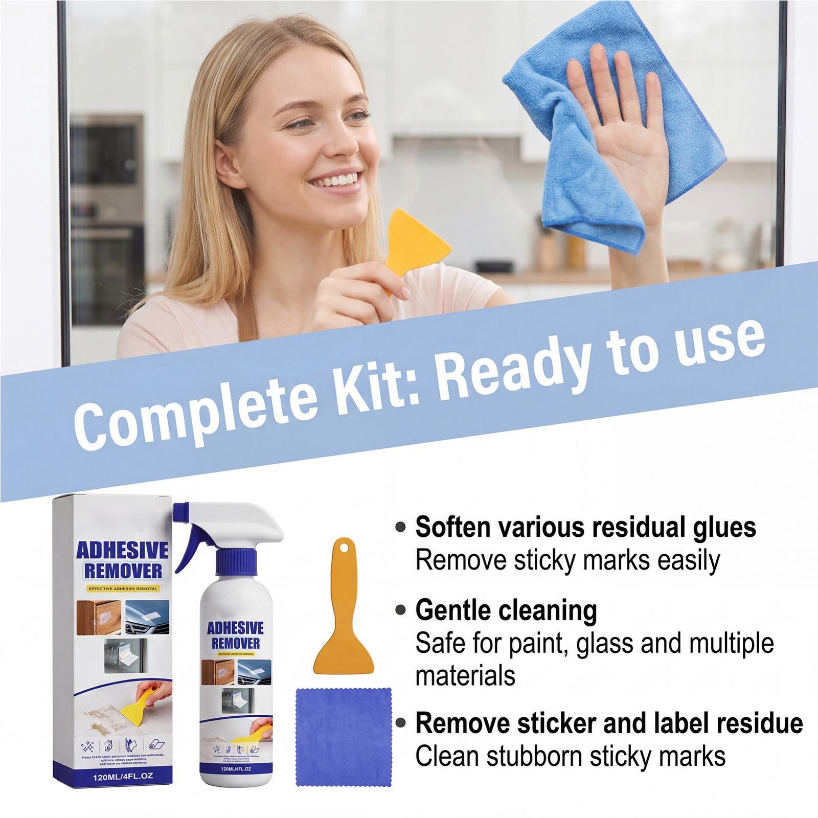 Adhesive Remover 120ml with Scraper Towel Fast-Acting Portable Car Sticker