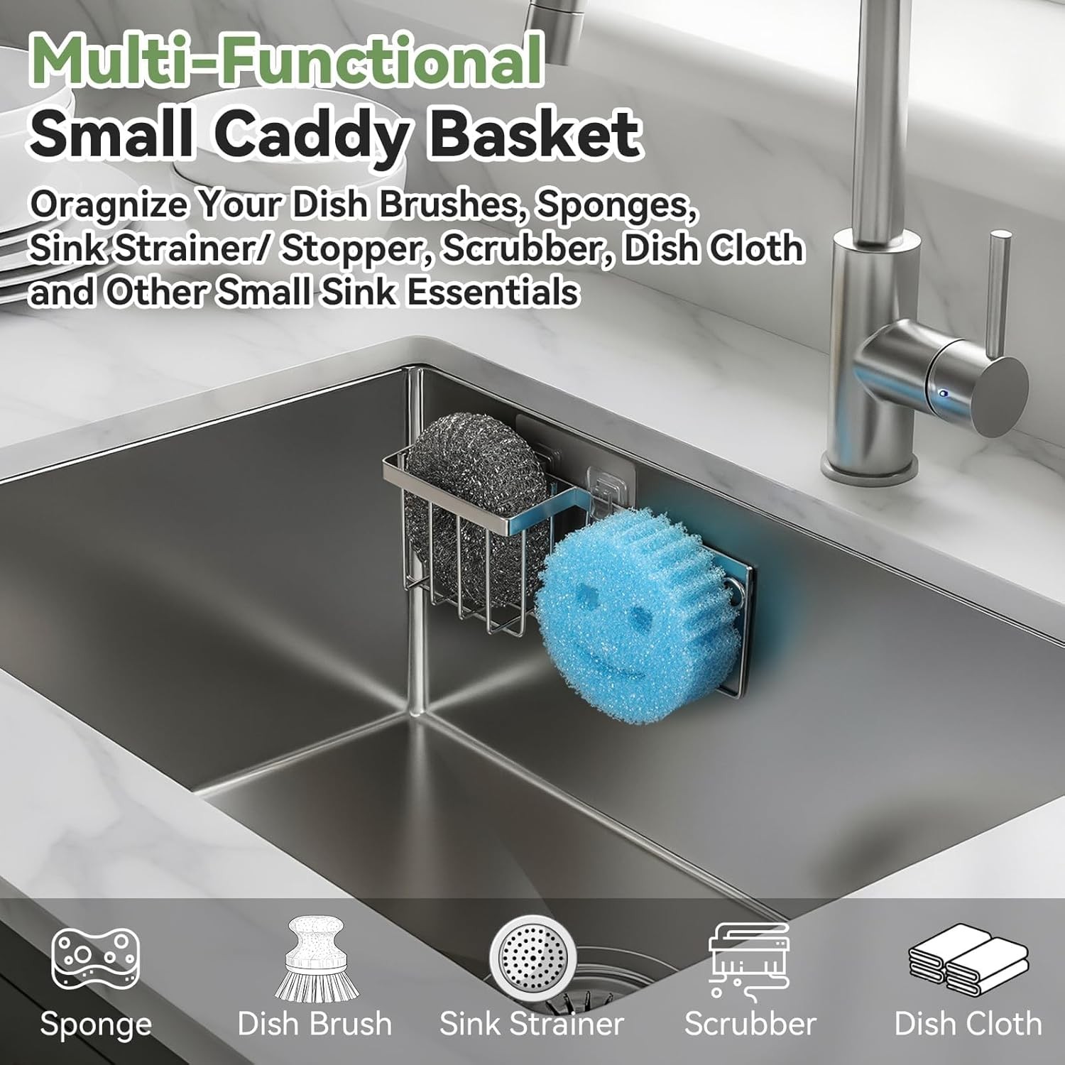 Space Saving] Sponge Holder for Kitchen Sink, Great for Scrub Daddy / Scrub