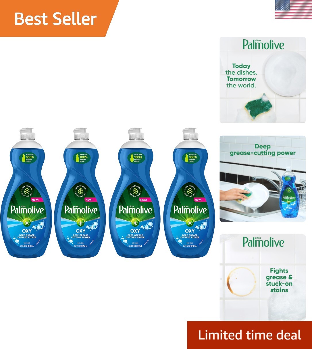 Phosphate-Free Ultra Dish Soap – 32.5 Fl Oz, Pack of 4 for Powerful Cleaning