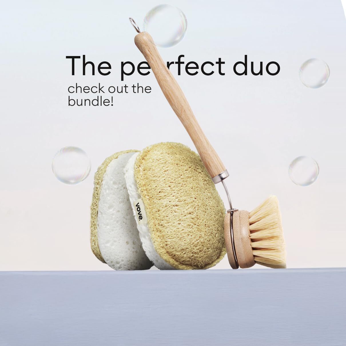 Eco-Friendly Bamboo Dish Brush with 3 Natural Bristle Replacement Heads