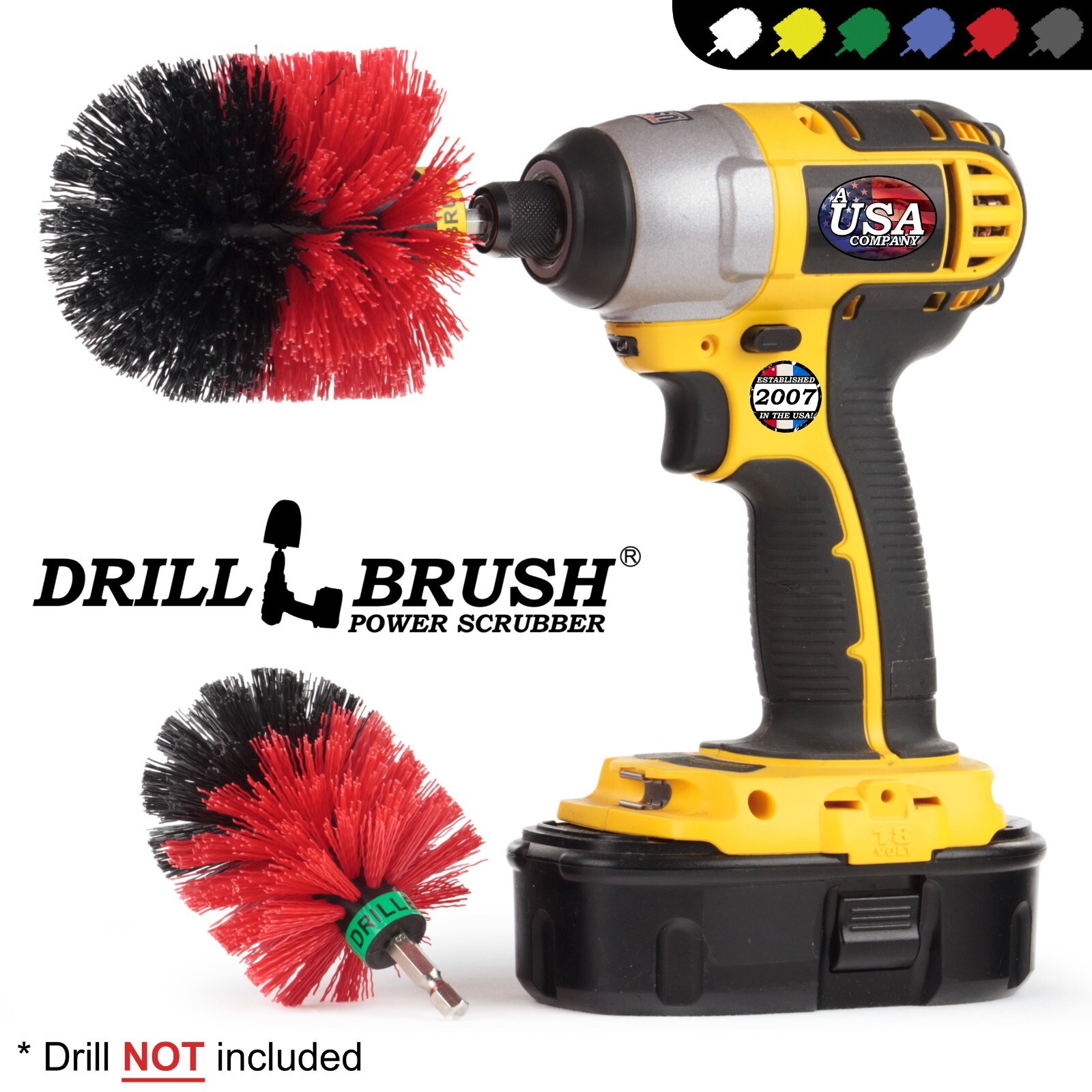 Drill Brush Cordless Drill Powered 2-Piece Indoor / Outdoor Stiff Scrub Brushes
