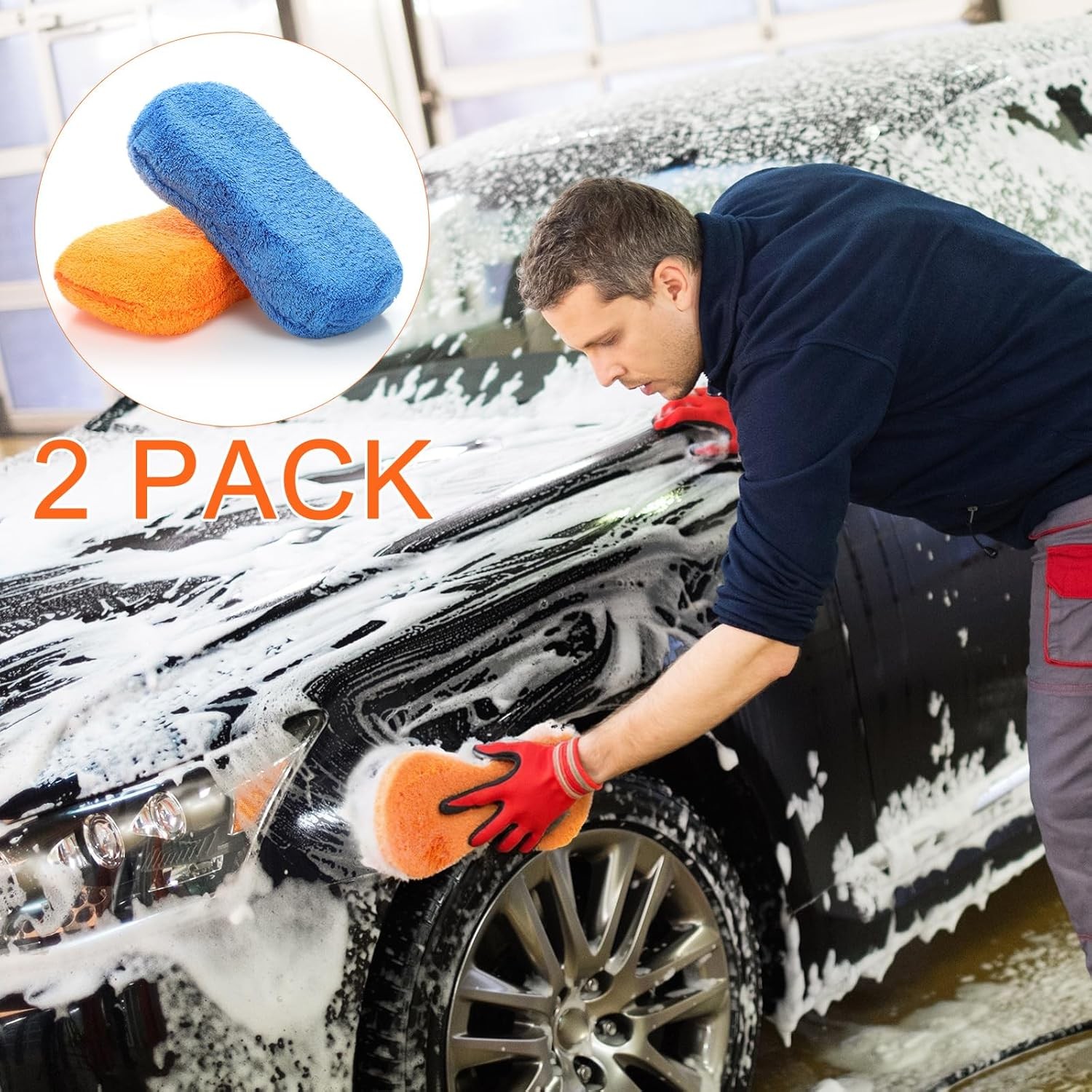 2 Pcs Large Microfiber Car Wash Spo Color: Blue,orangeItem Package Quantity: 2
