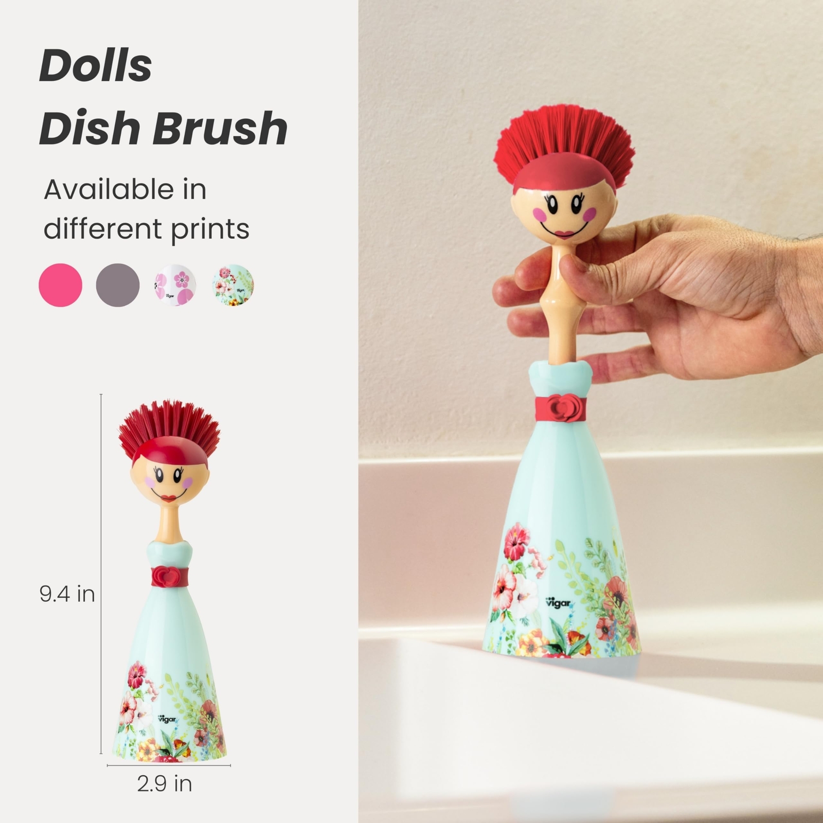 Dolls Dish Brush With Ergonomic Handle And Dresshaped Storage Holder Scrub Brush