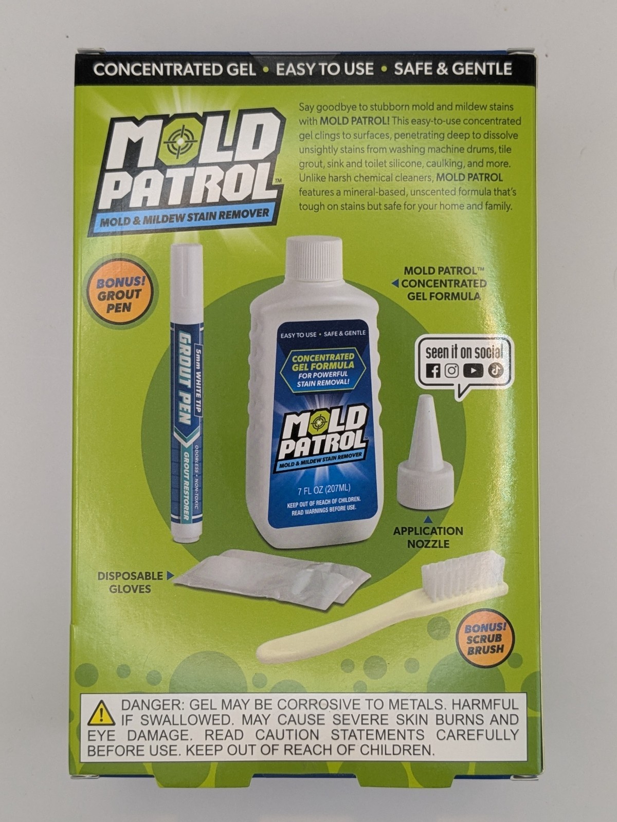 Mold Patrol Mold & Mildew Stain Remover Gel 7oz Kit w/ Grout Pen & Brush