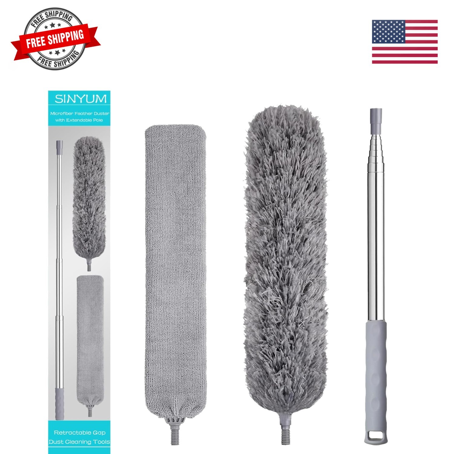 100 Inch Retractable Gap Dust Cleaner Cleaning Tools & Microfiber Feather Dus…