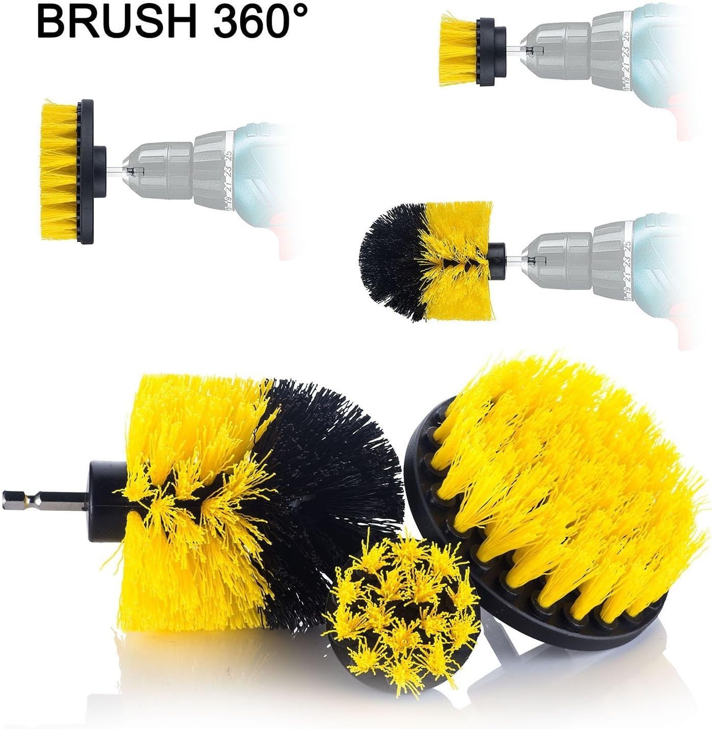 Drill Brush Car Detailing Attachment Set – 3 Piece Power Scrubber Brush Kit f…