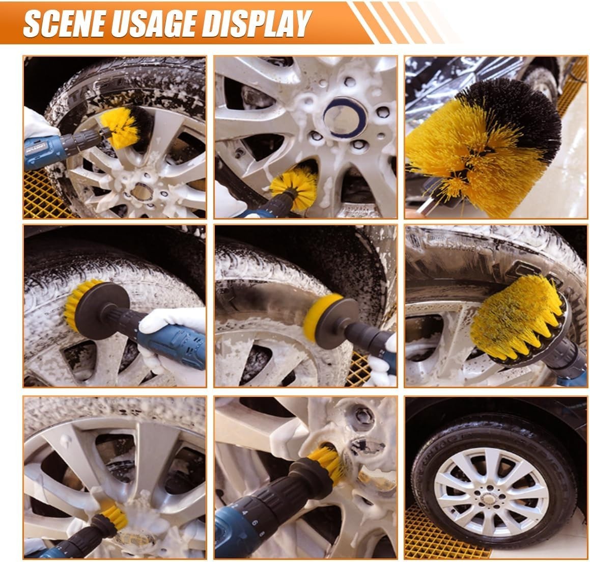 3 Pack Auto Detailing Drill Brush Set, Wheel Cleaner Brush, Car Cleaner Wash Bru