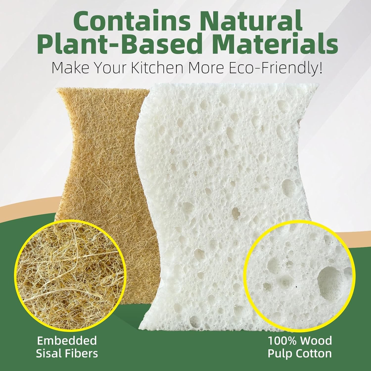 Kitchen Cleaning Sponges, Natural Cellulose Dish Sponge with Coconut Fiber
