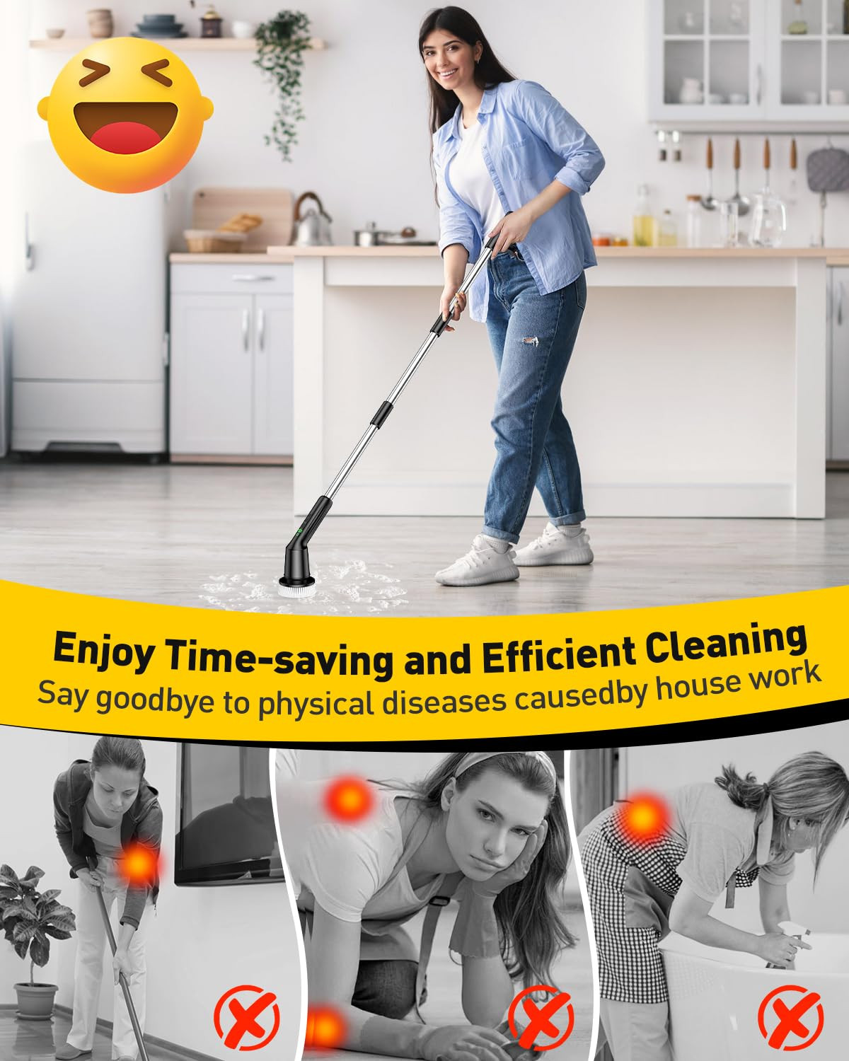 Electric Spin Scrubber for Cleaning Bathroom, Shower Scrubber Rotary Floor Brush