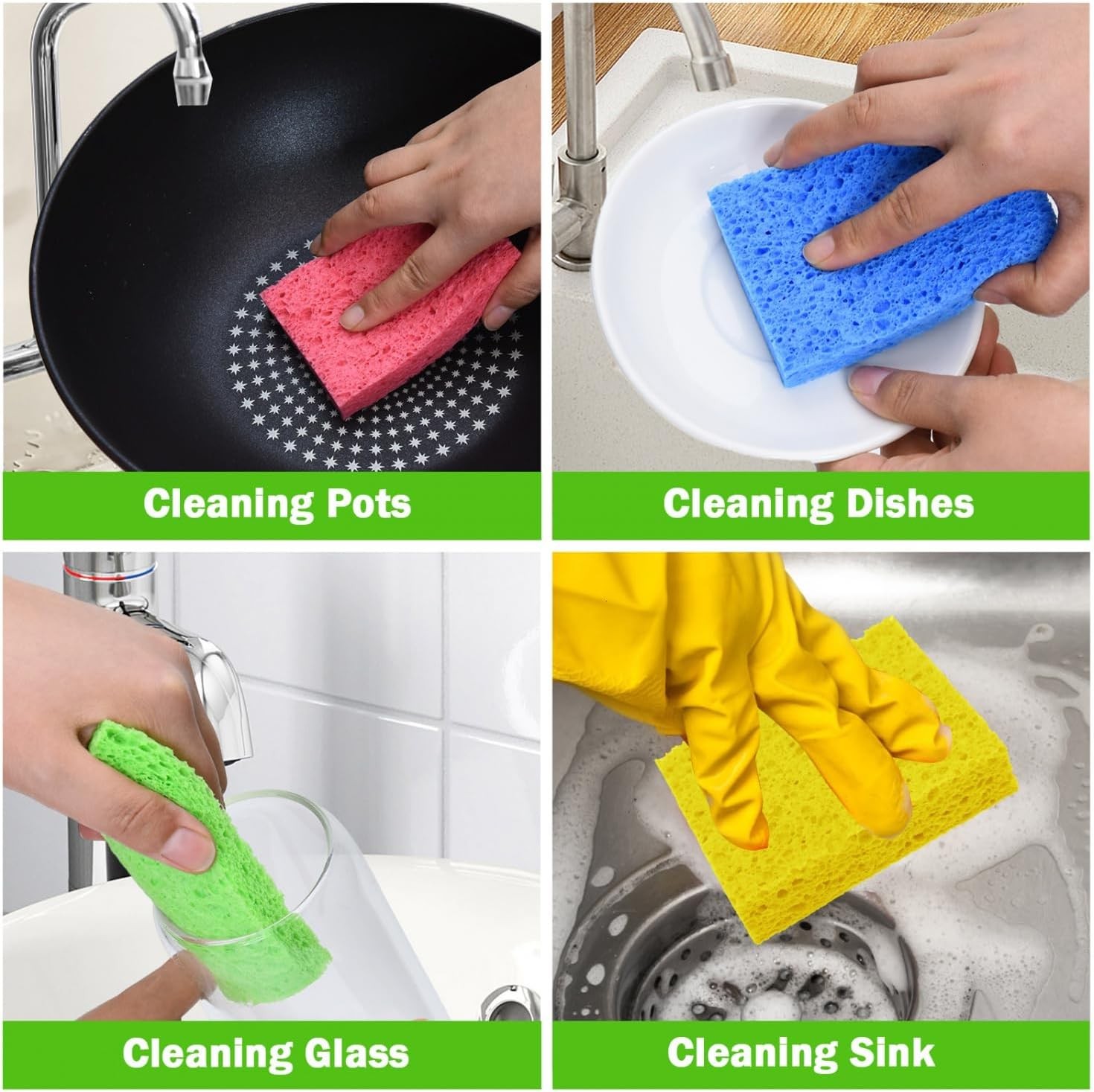 24 Pack Kitchen Sponges Natural Cellulose Compressed Sponges for Cleaning