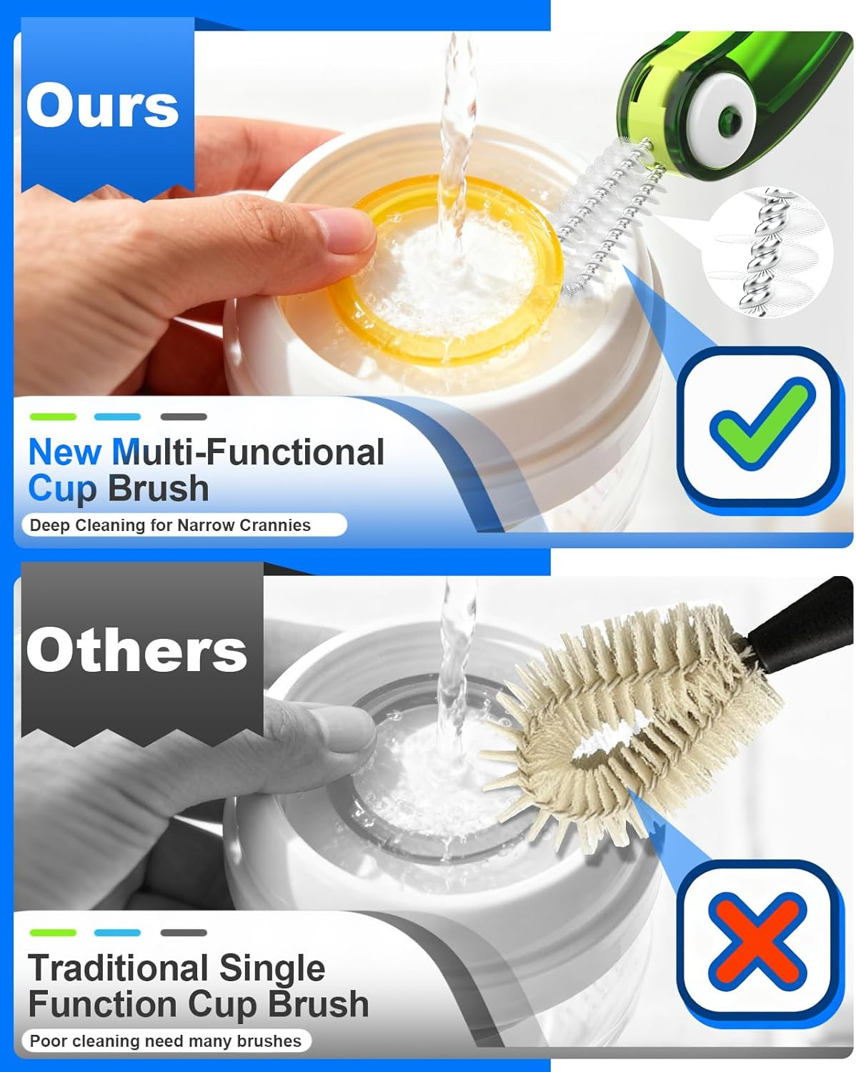 3 in 1 Cup Lid Cleaning Brush 3 PCS – Home Kitchen Multifunctional Cleaning Brus