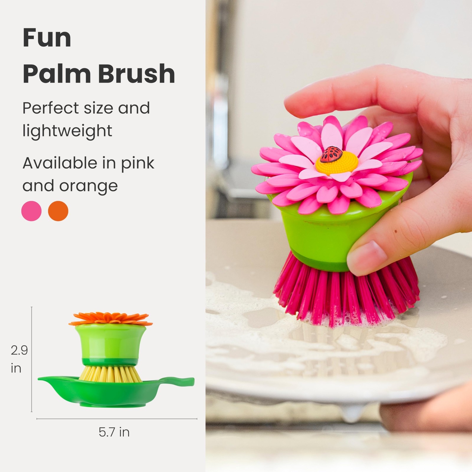 Flower Palm Dish Scrub Brush with Holder Perfect Kitchen Brushes for Dishes Si