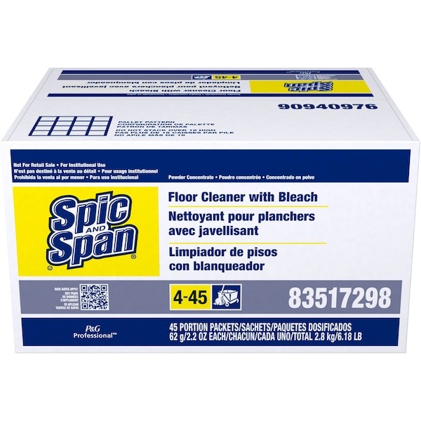 Spic And Span 02010 Powder Bleach Floor Cleaner, 2.2 Oz., Pk45