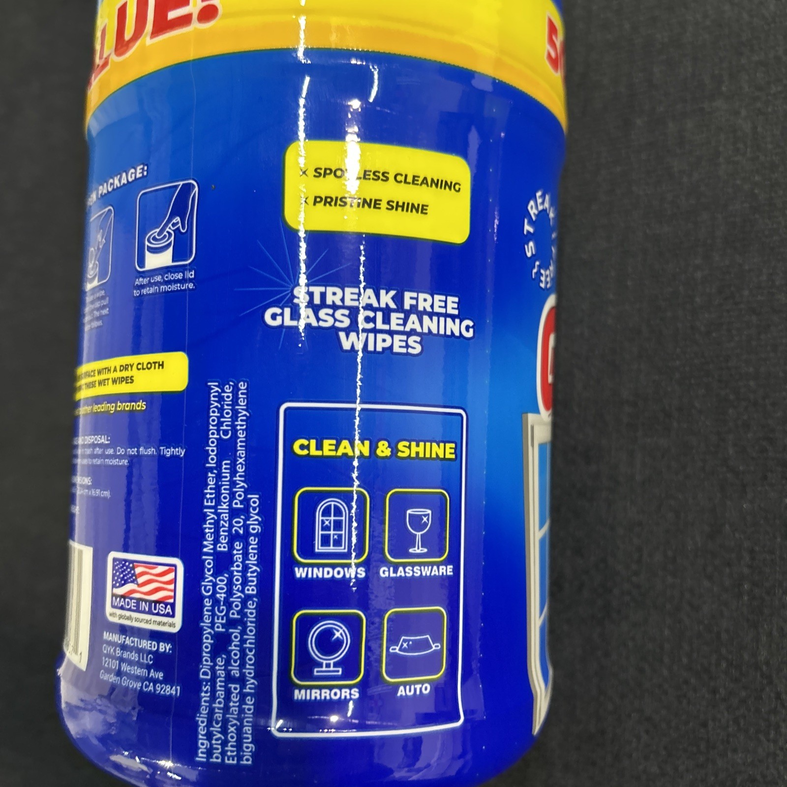 Glass Plus Brand Wipes. 160 Count Container