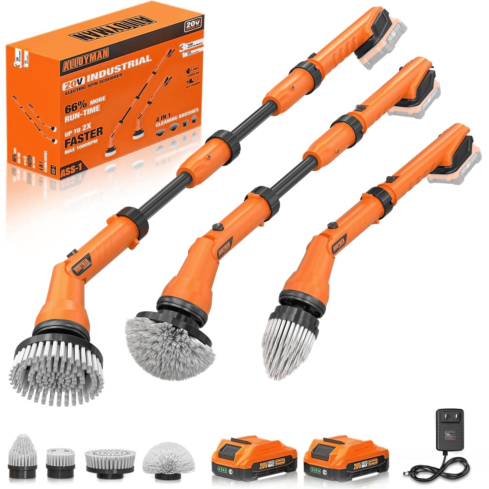 2 Battery Electric Spin Scrubber, 1000RPM Cordless Cleaning Brush Waterproof …