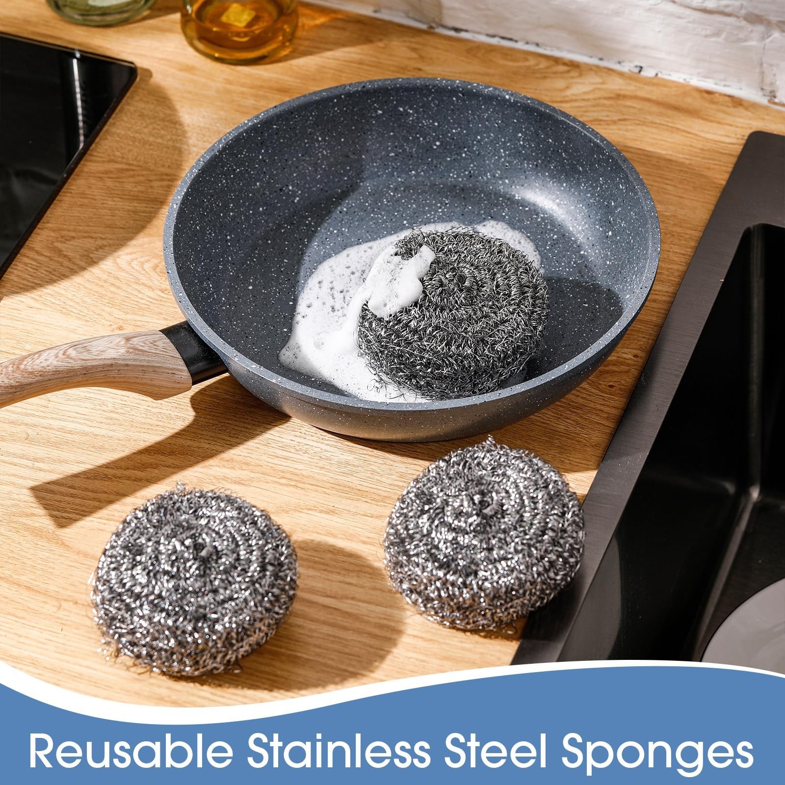 40 Pcs Stainless Steel Scrubbers – Heavy Duty Scouring Pads for Dishes, Pots, St