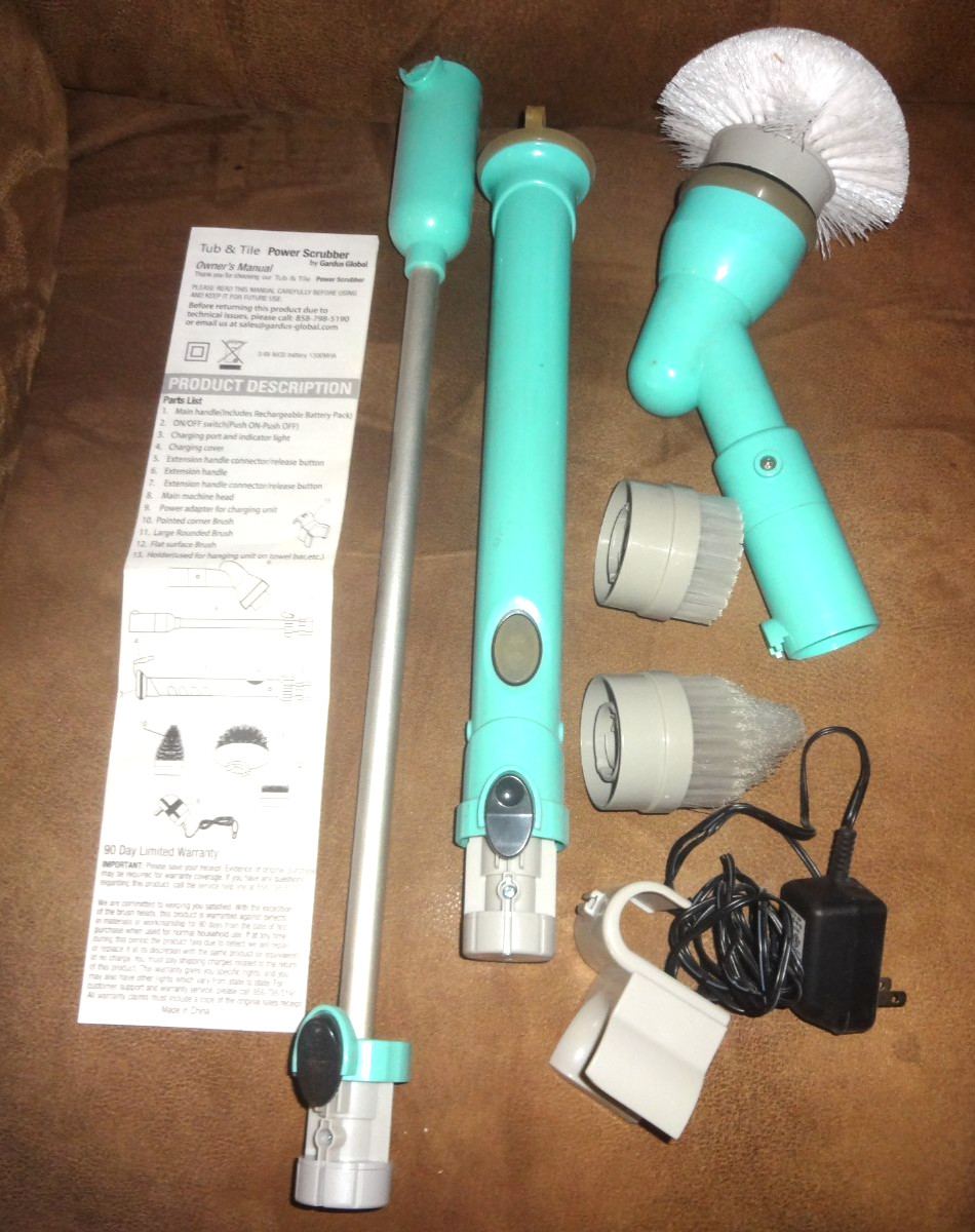 New 8 Piece Cordless Power Scrubber w/ Extension Handle and Accessories – Grey