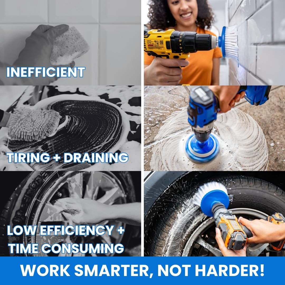 Drill Cleaning Brush & Sponge Pads Kit – Indoor/Outdoor Power Scrubber for Tu…