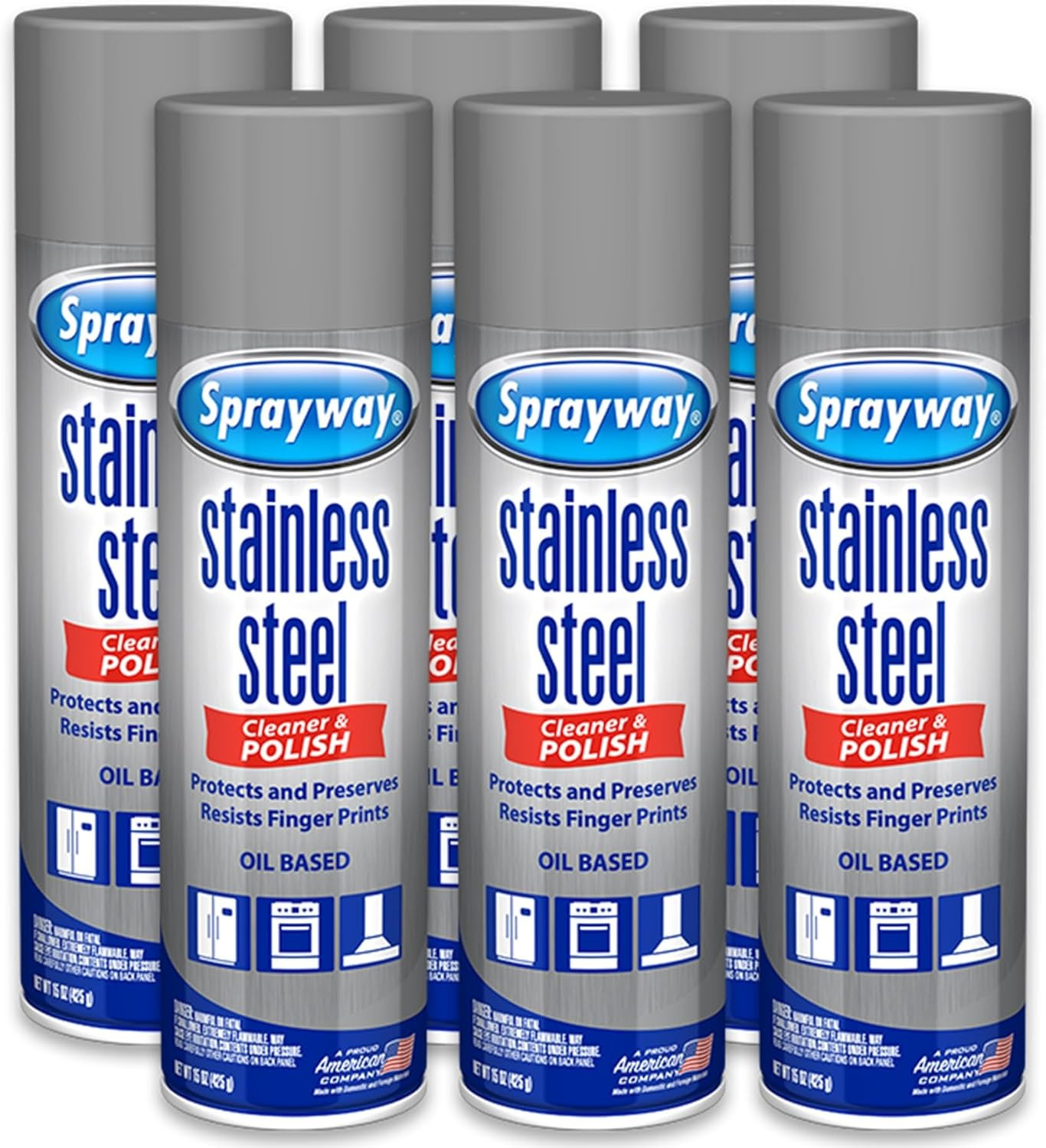 6 Pack Stainless Steel Cleaner Spray 15oz Oil-Based Cleans & Polishes
