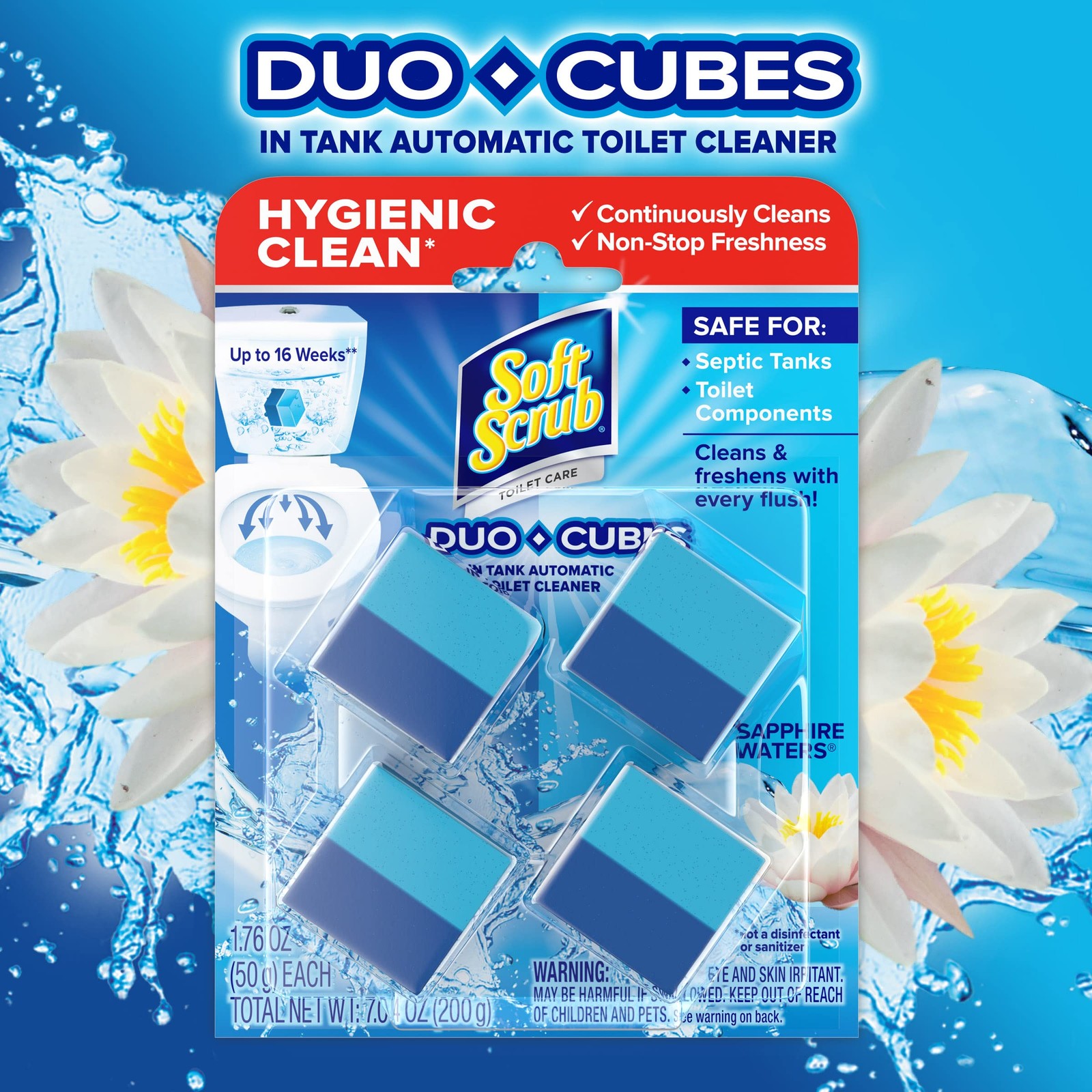 Soft Scrub Duo Cubes Sapphire Waters Toilet Cleaner Pack Of 4 Freshens Stains
