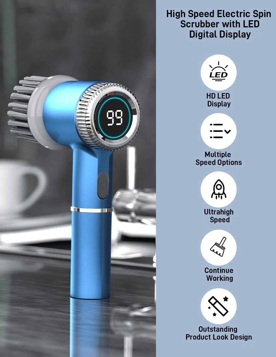 2024 5 Heads Electric Handheld Cordless Rechargeable Spinning Power Scrubber US