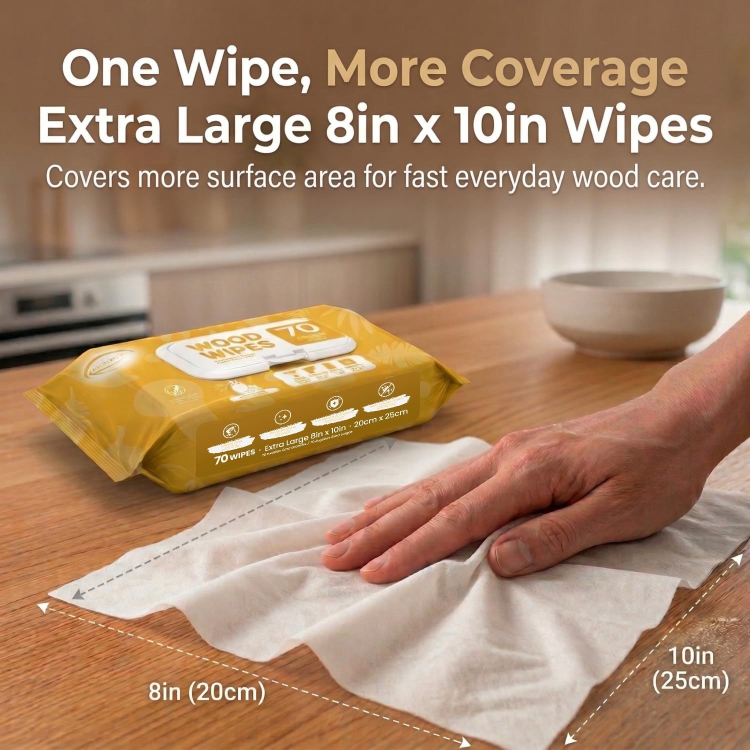 Wood Cleaner Wipes 210 Count, XL 8in x 10in Clean Polish Protect