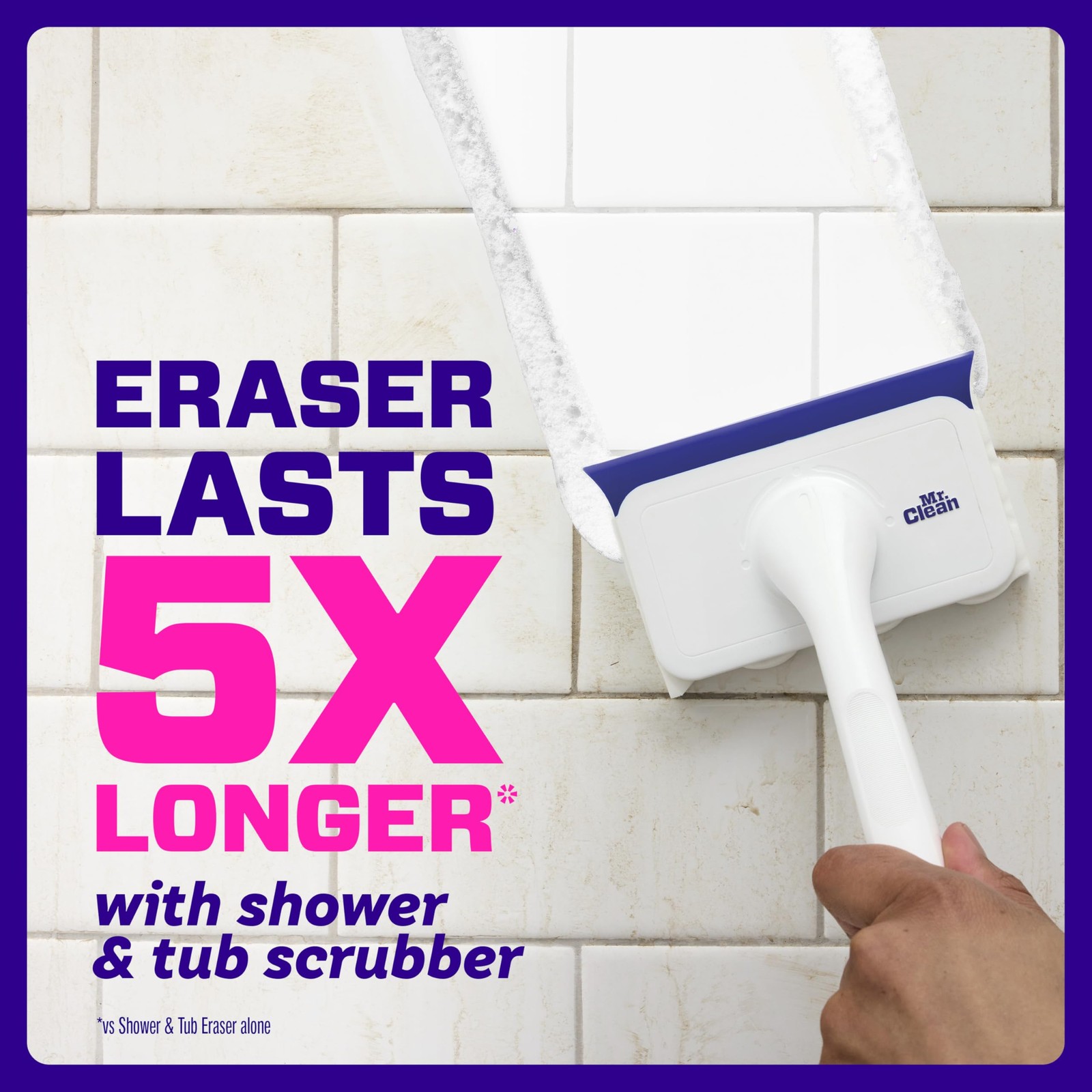 Mr. Clean Magic Eraser Shower & Tub Scrubber, 1 Device + 2 Refills, White