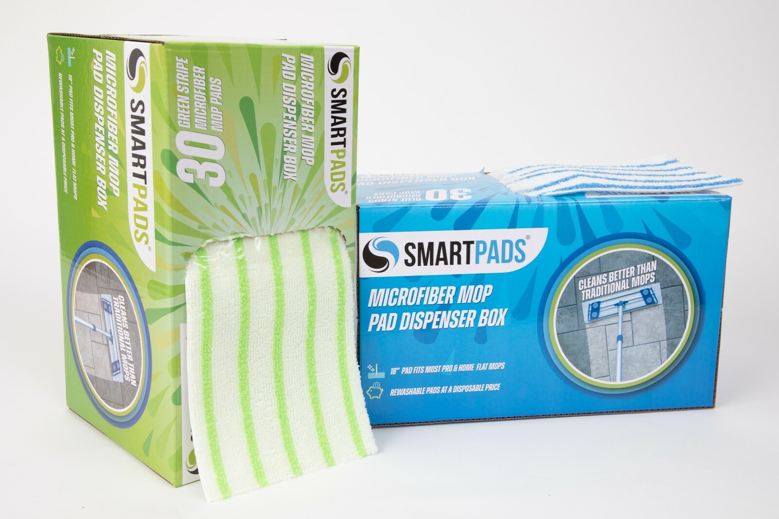 Box of 30 Reusable Mop Pads (18 Inch) Dispenser Box, Color Options, Microfiber