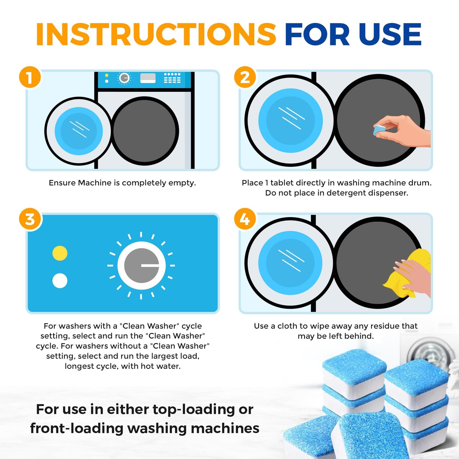 Washing Machine Cleaner Tablets 24 pack Powerful Descaler -Deep Cleaning for