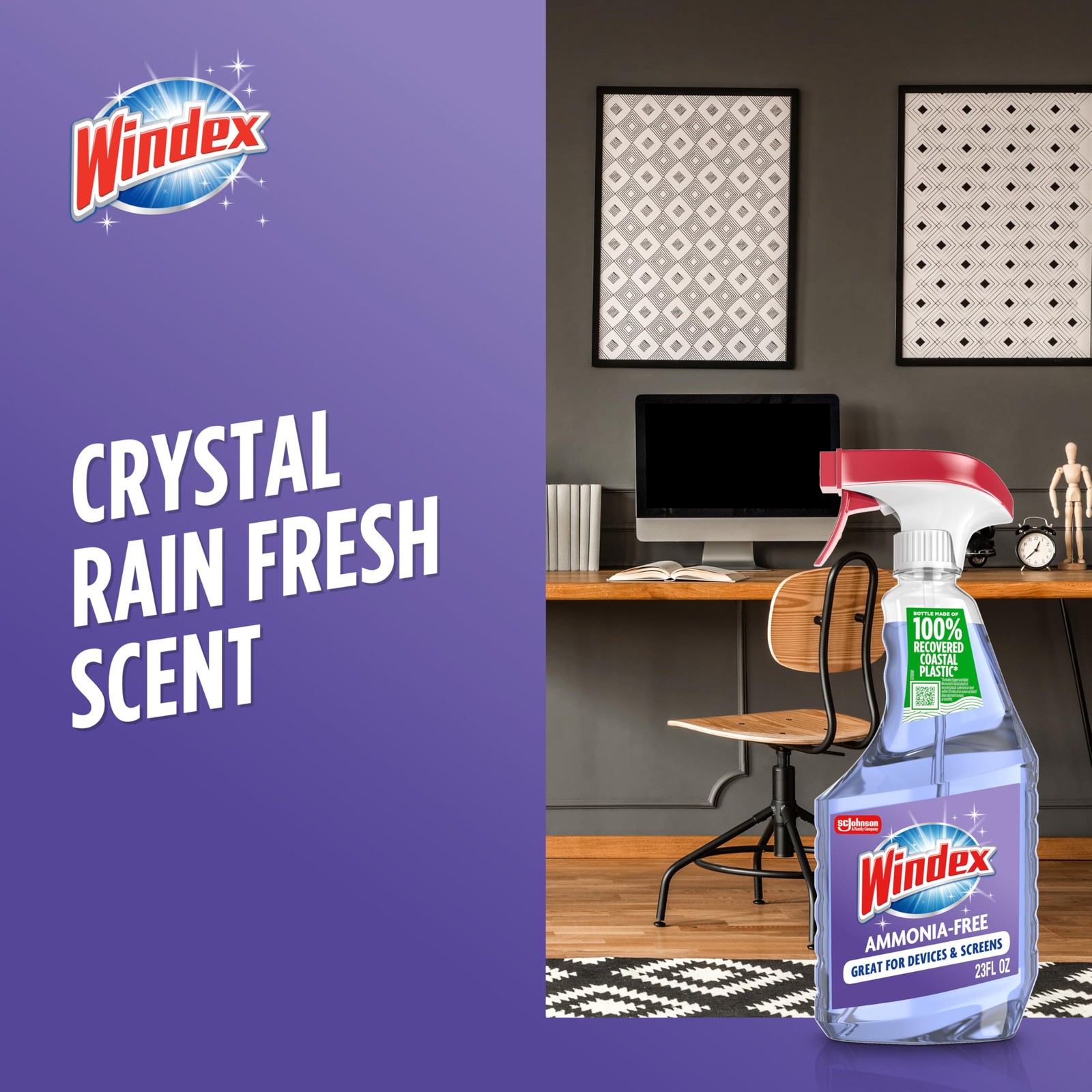 Windex Glass and Window Cleaner Spray Bottle, Ammonia Free, Packaging Designed t